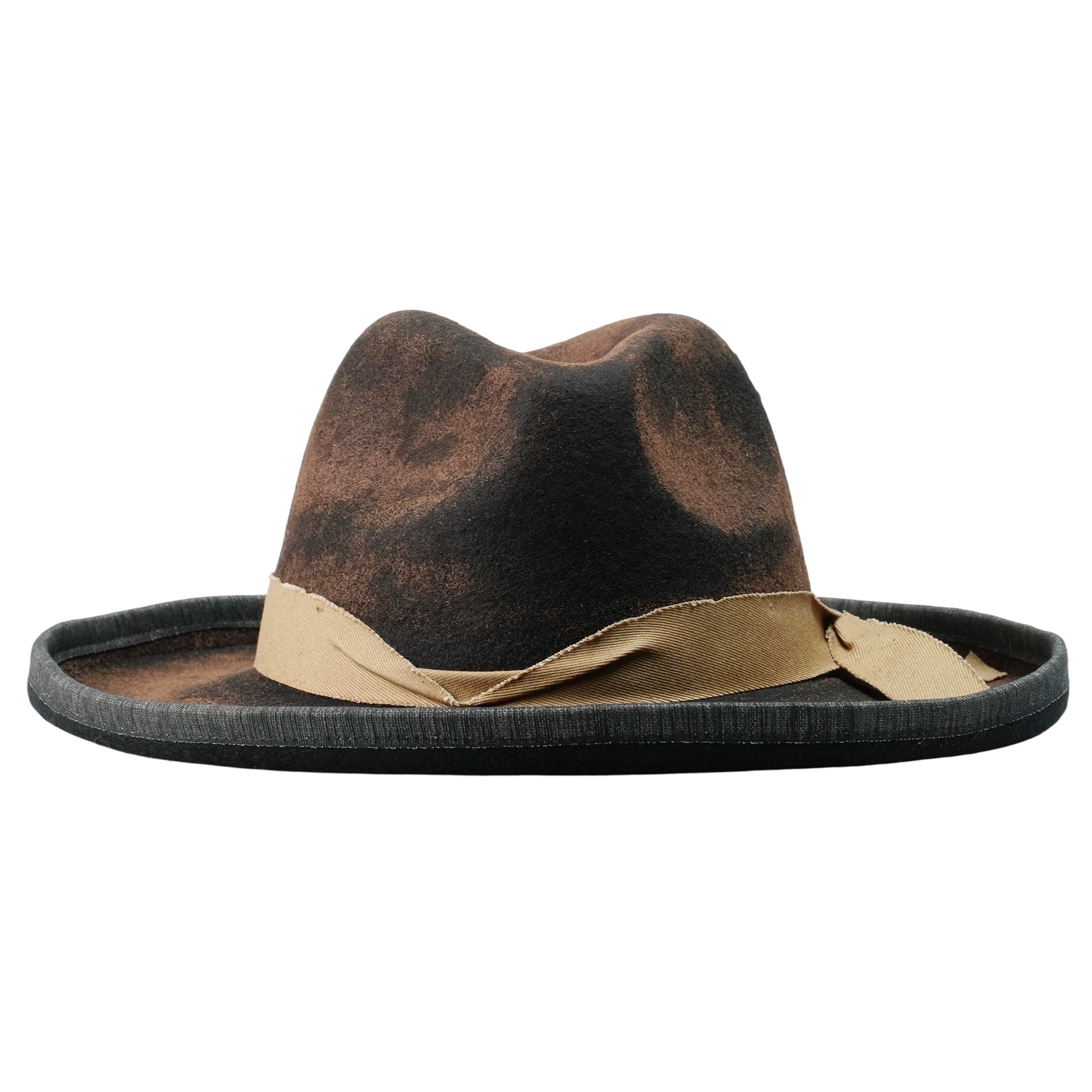 Burnt Edge Fedora - Black with Light Khaki Band