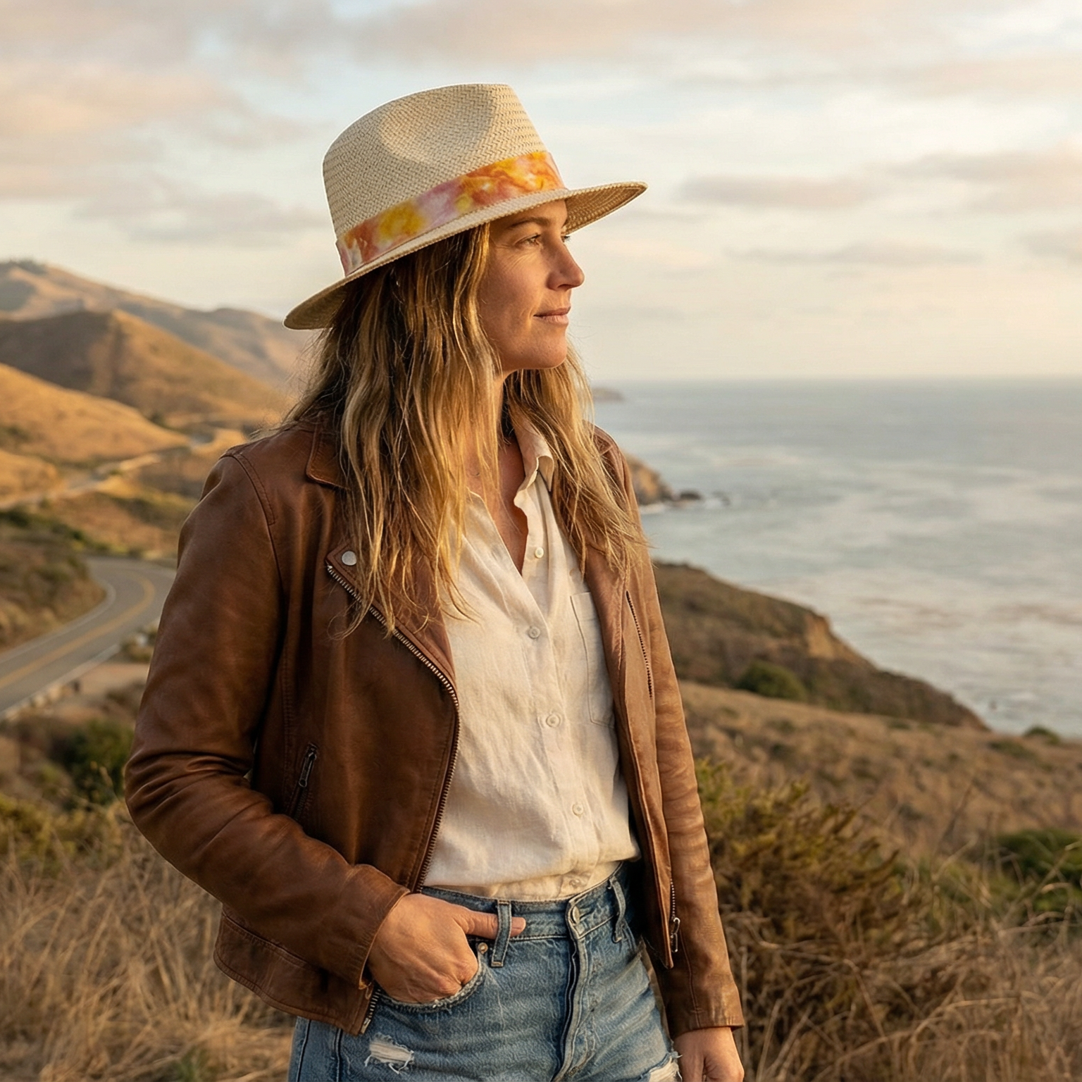 Flat-Brim Summer Hat – Bold Flame Accent