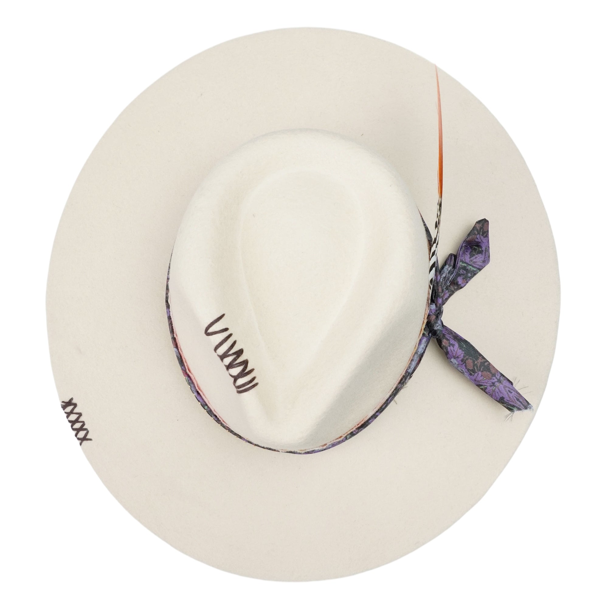 Teardrop Felt Hat with Ornate Band & Feathers