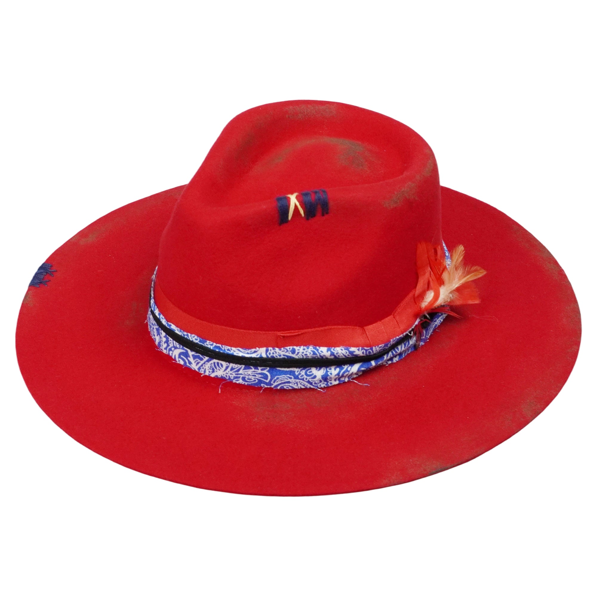 Red Felt Fedora with Patterned Band & Bow