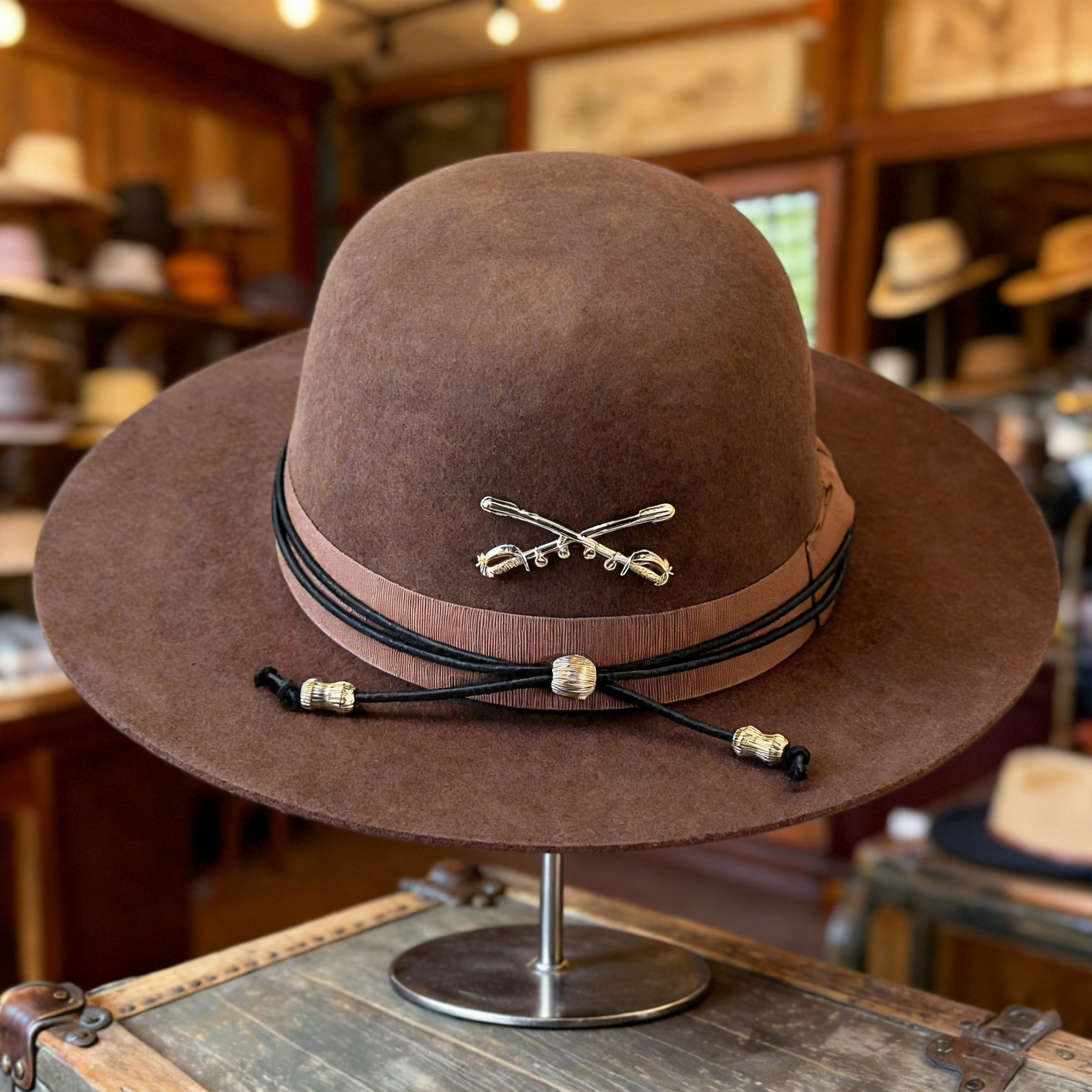 Modern Brown Hat – Minimalist Metal Trim
