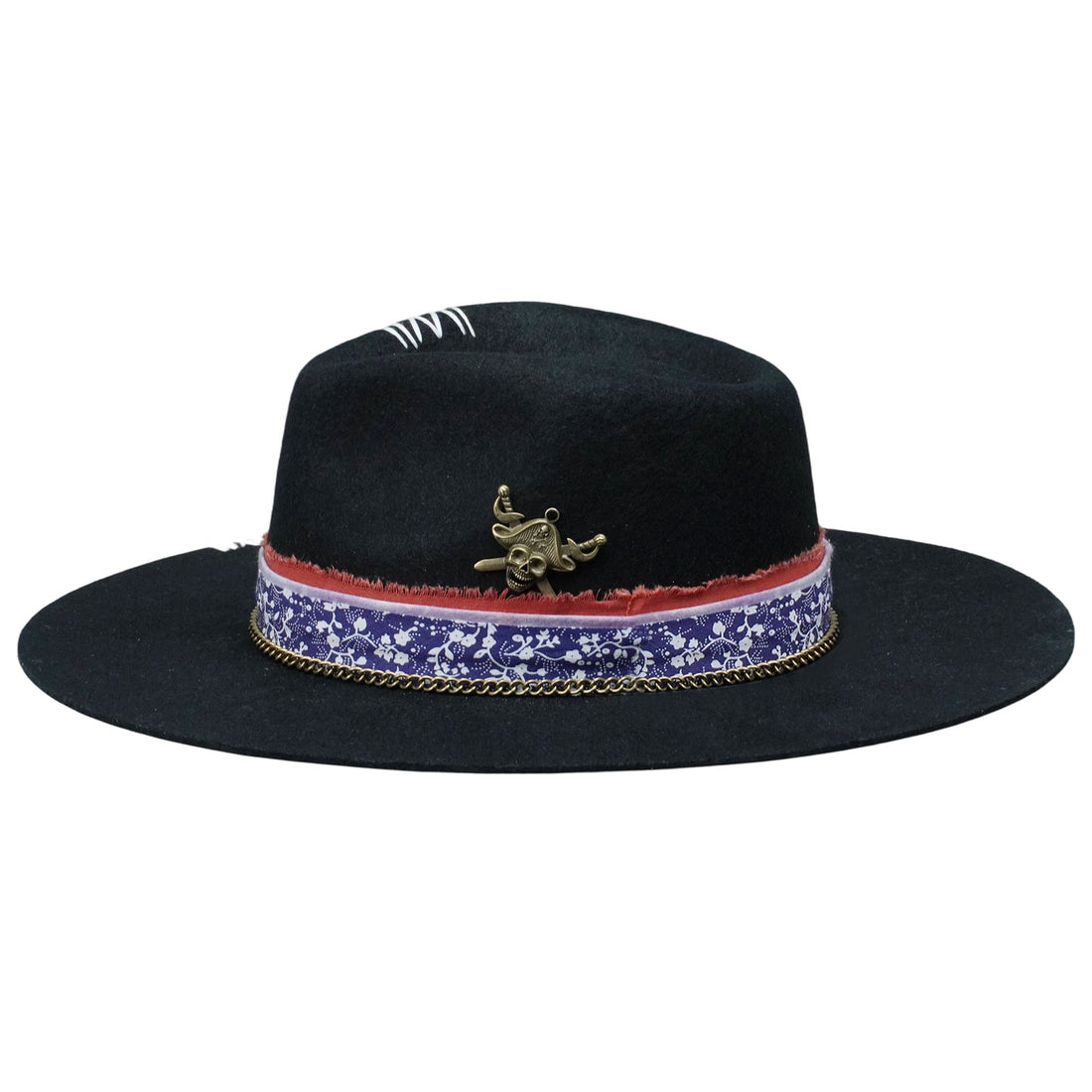 Felt Hat: Floral Fabric and Ornate Metal Detail