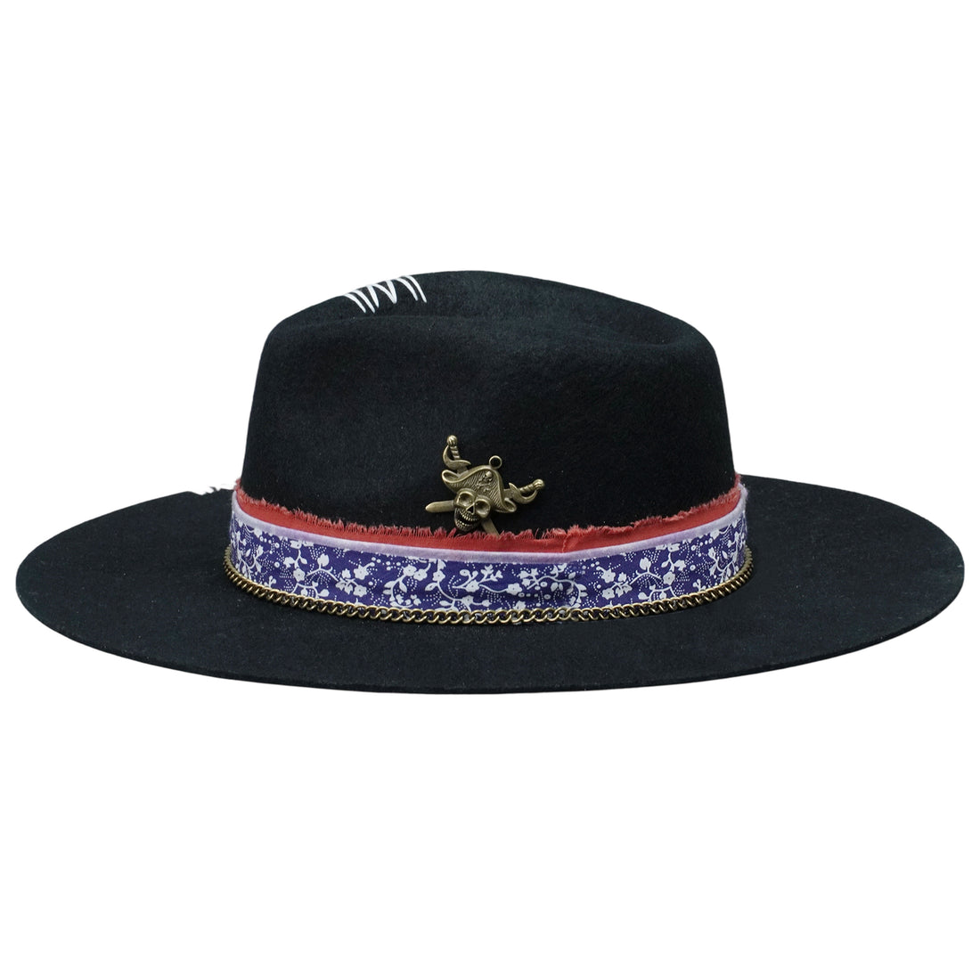 Felt Hat: Floral Fabric and Ornate Metal Detail