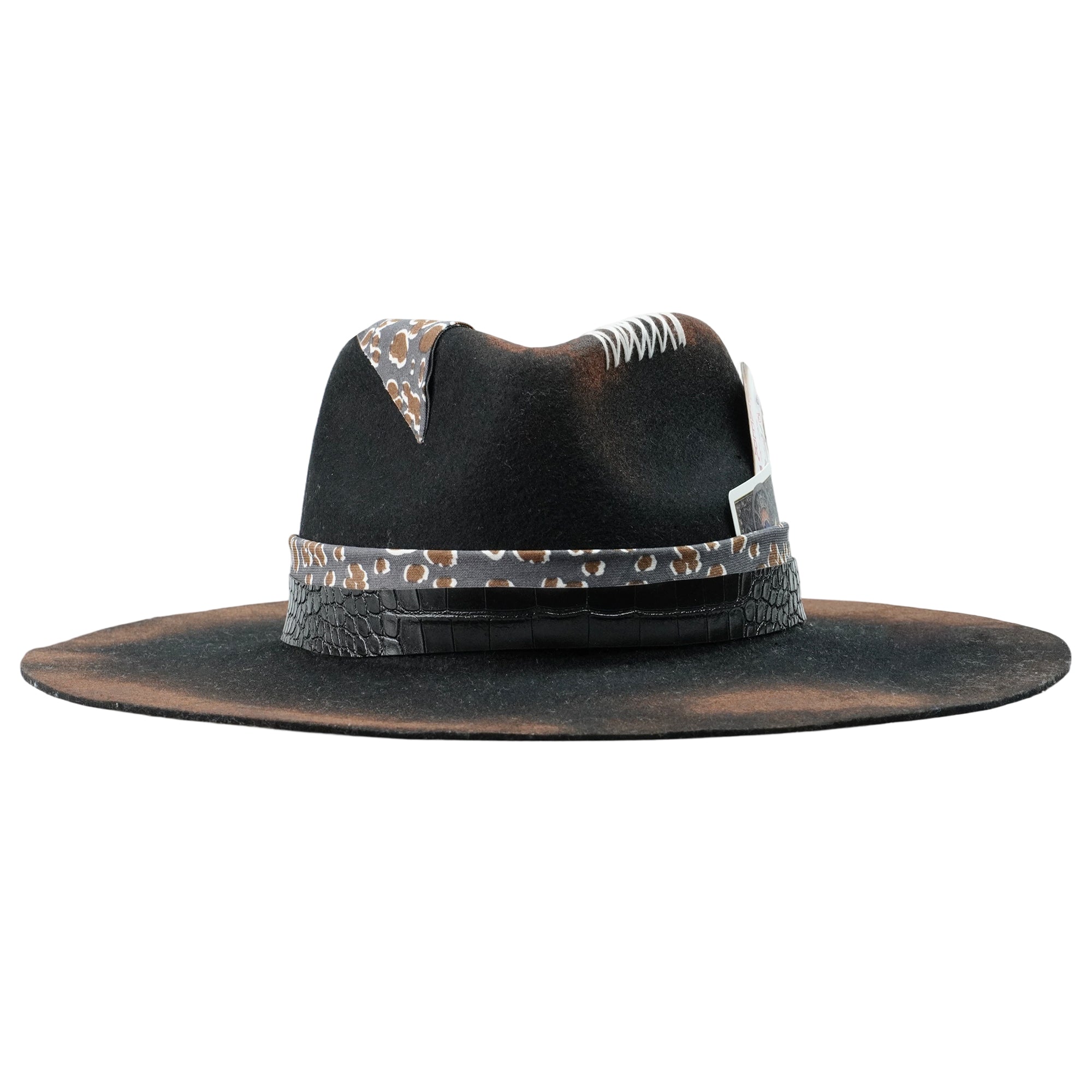 Hand-Burned Artistic Felt Hat – Sculpted Crown, Eclectic Hatband