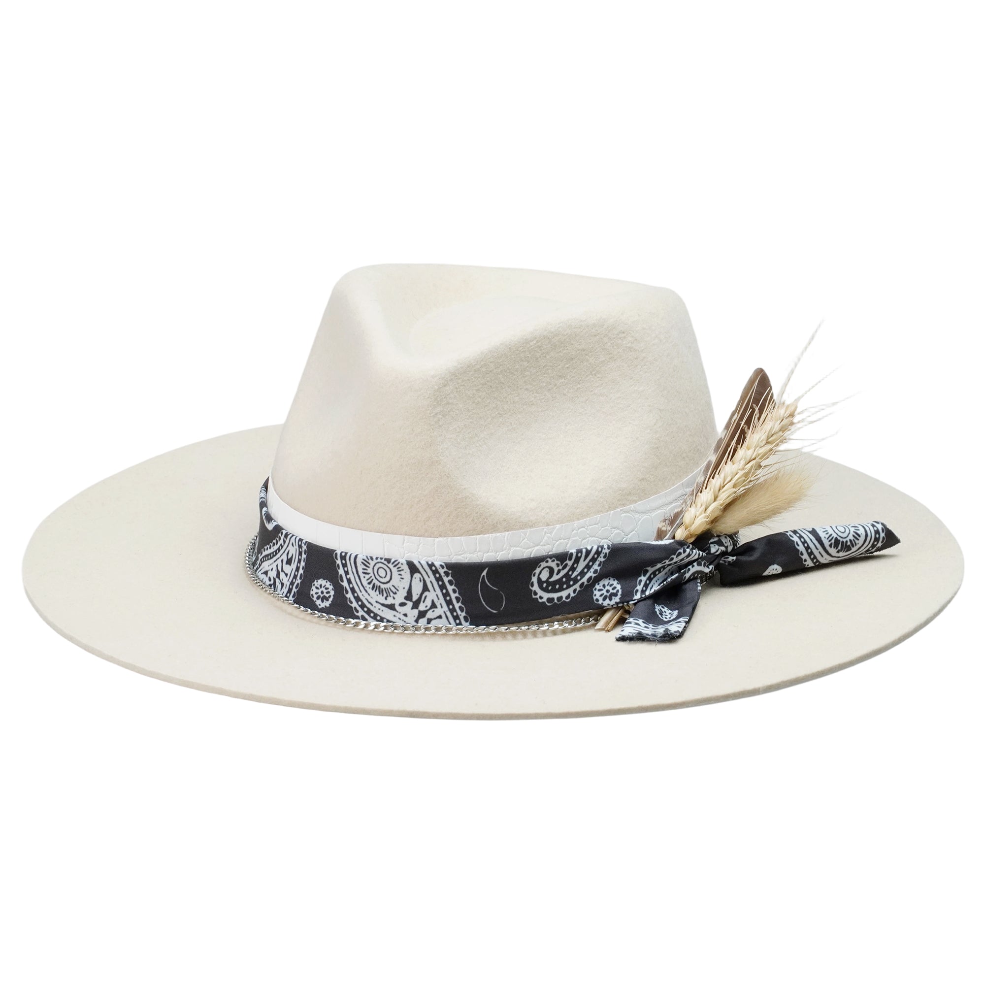 Off-White Straight Brim Felt Hat with Croc Band