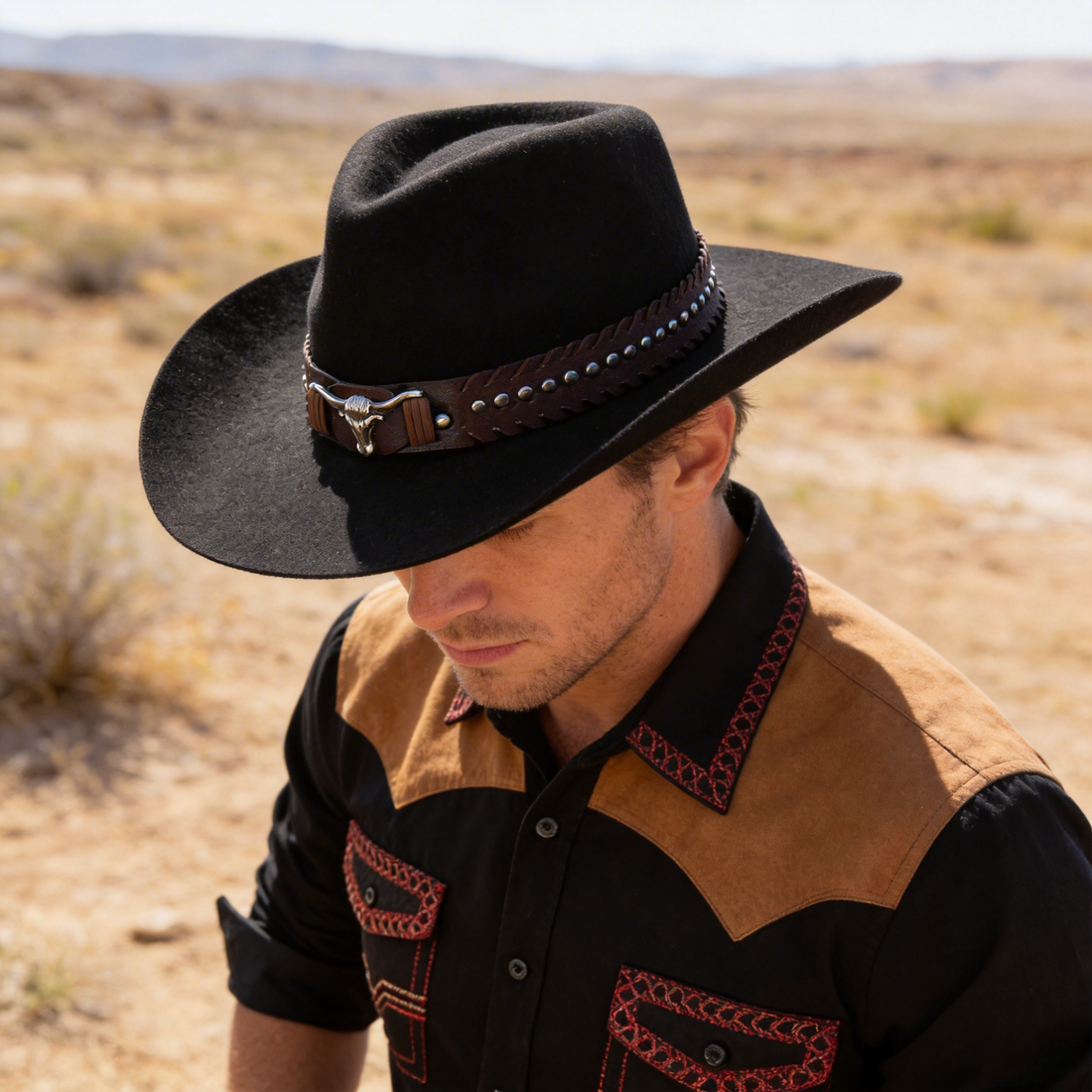 Cowboy Hat – Leather Band, Metal Cow