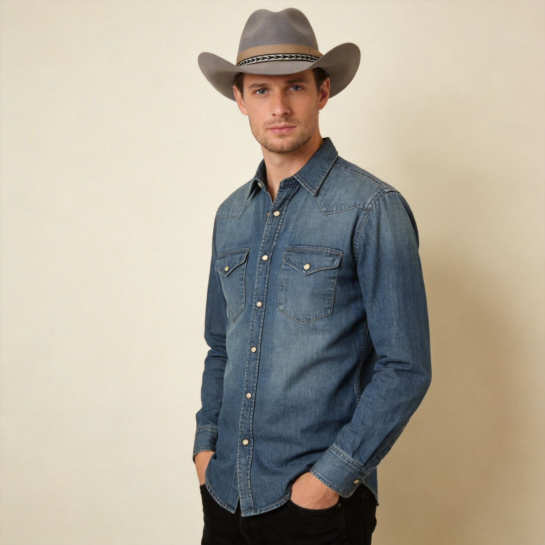 Light Gray Cowboy Hat – Woven Band