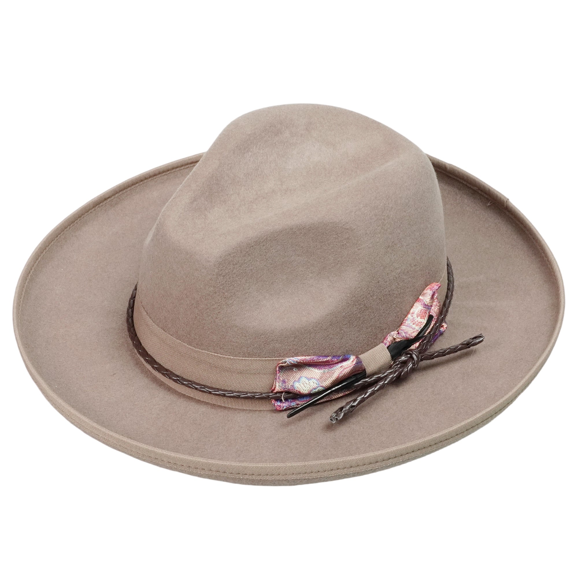 Camel Pencil Curl Felt Hat with Colorful Bow