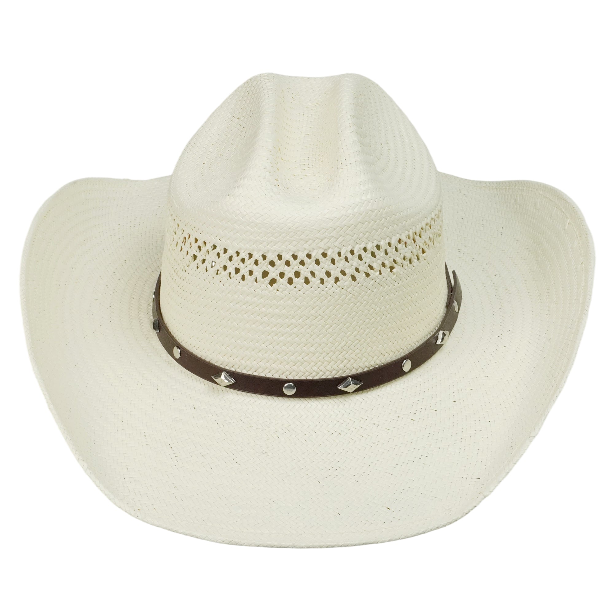 Cream Straw Hat with Brown Leather & Metal Buckle