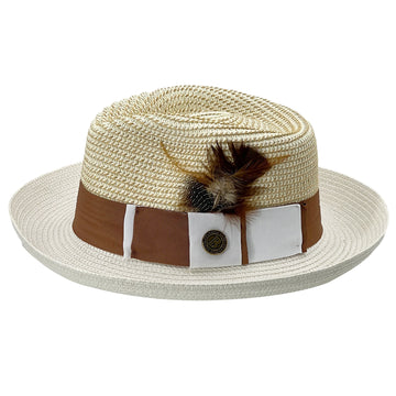 Beige Bow -Woven Summer Hats Feather Trim
