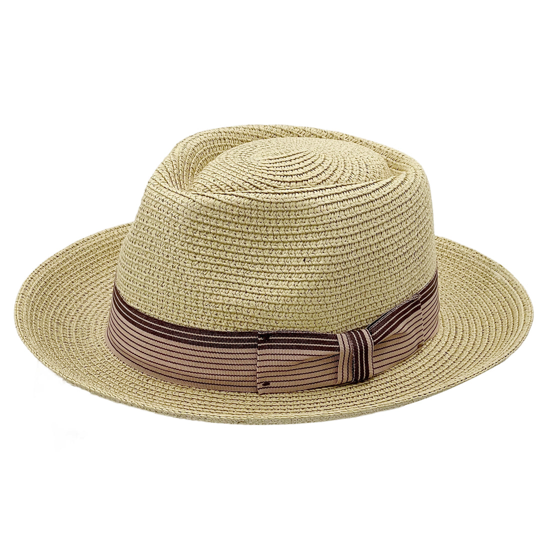 Straw Hat – Beige, Narrow Brim, Striped Band