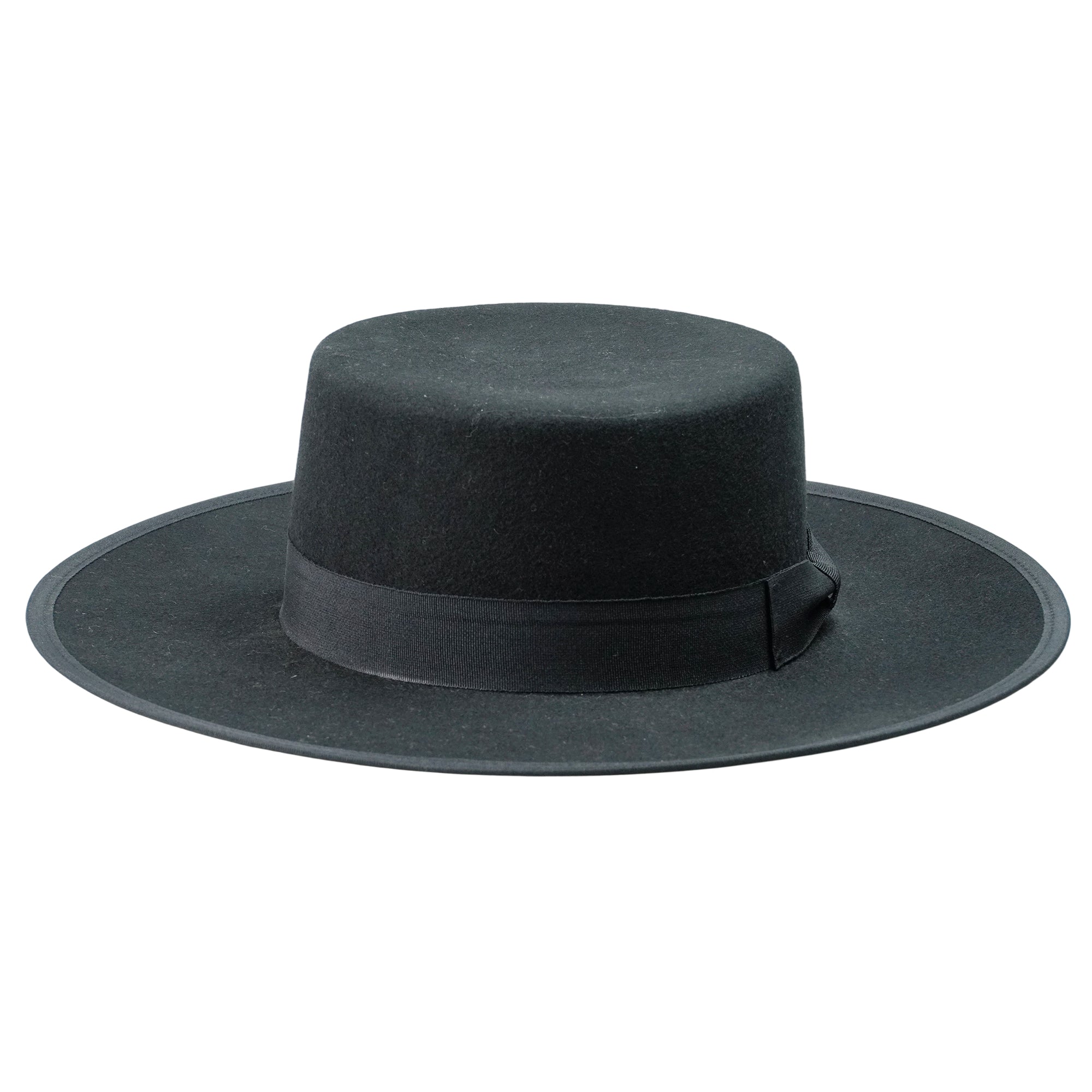 Black Round Flat Top Felt Hat with Bow