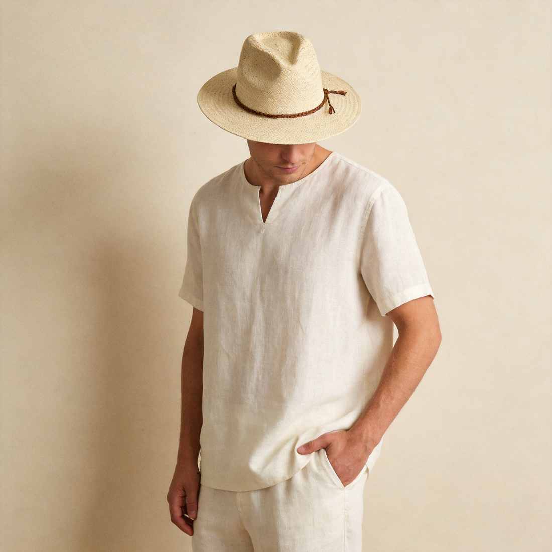 Summer Flat Brim – Brown Cord Knot Accent