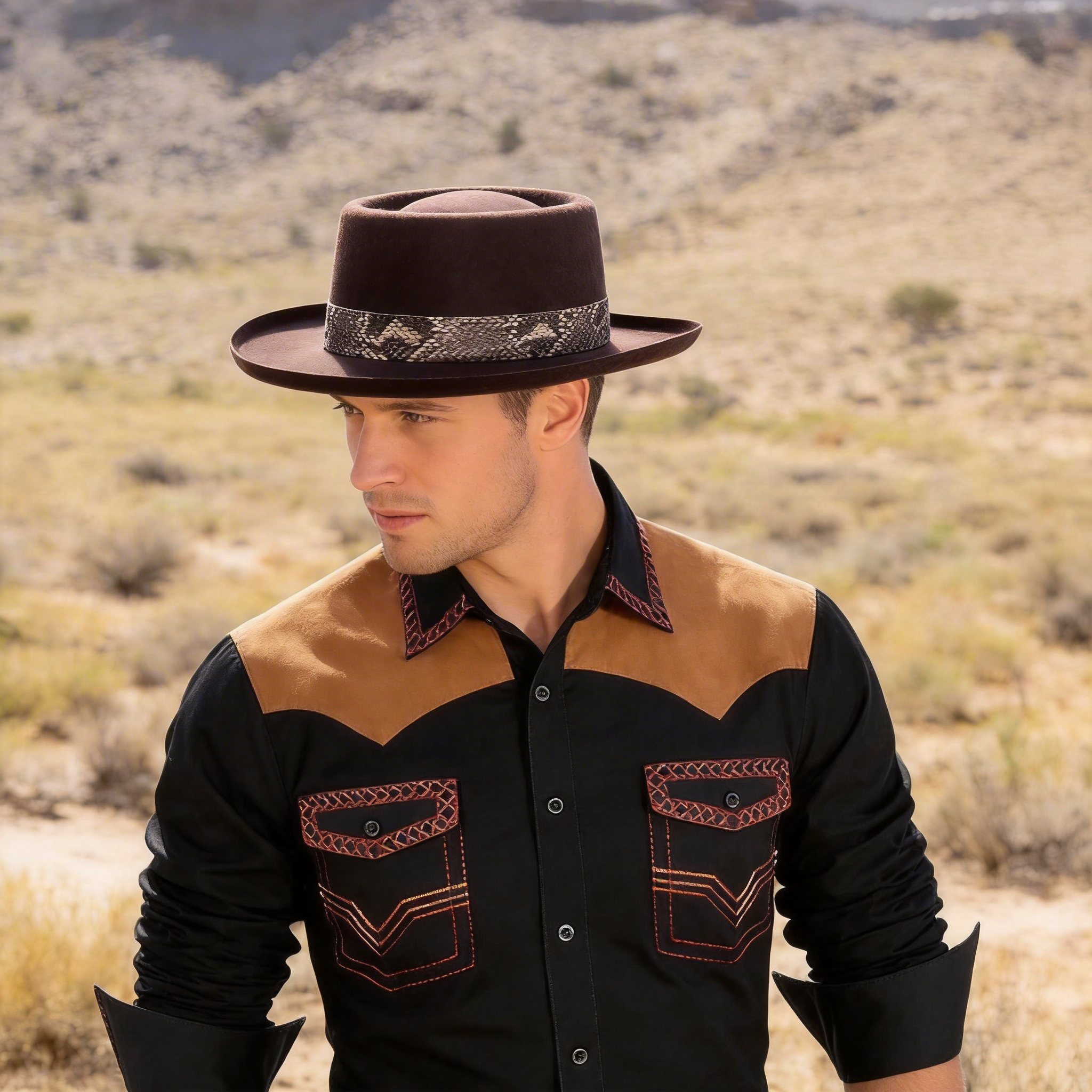 Brown Gambler Hat – Patterned Band