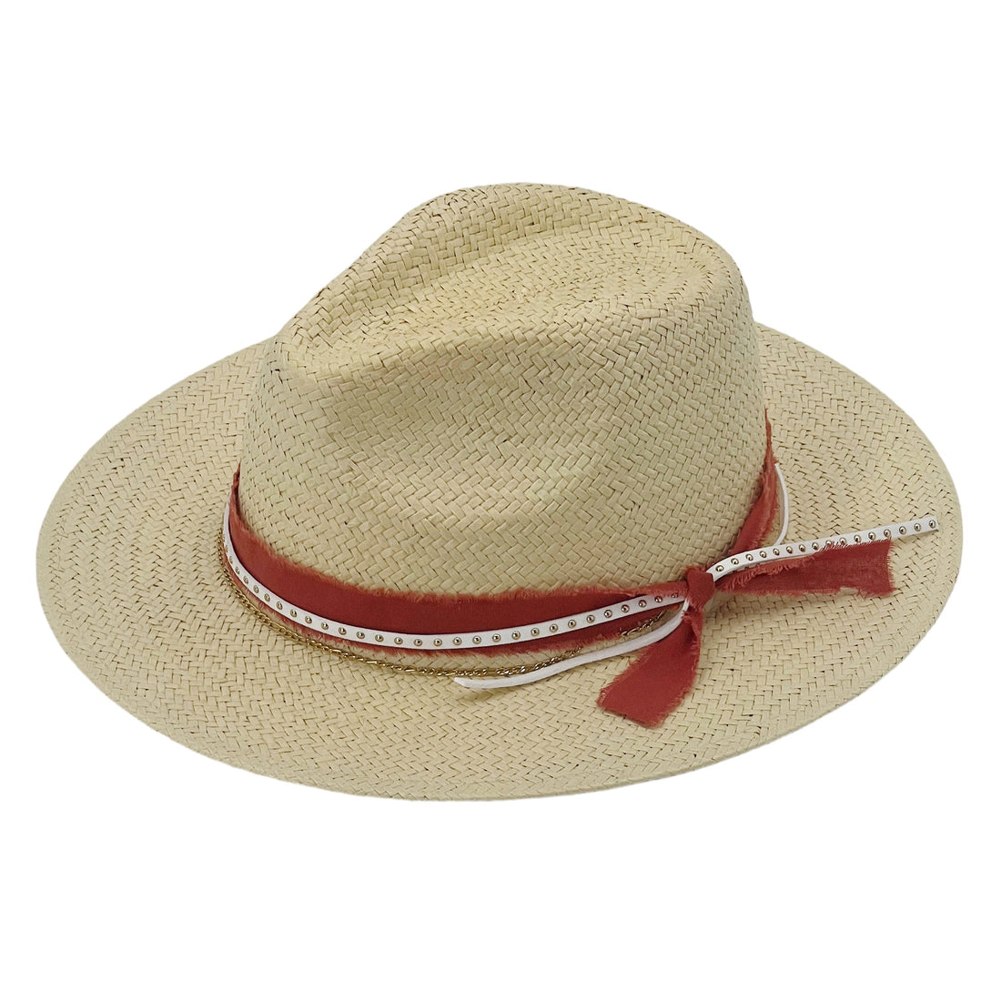 Neutral Straw Hat – Bold Orange & White Accents