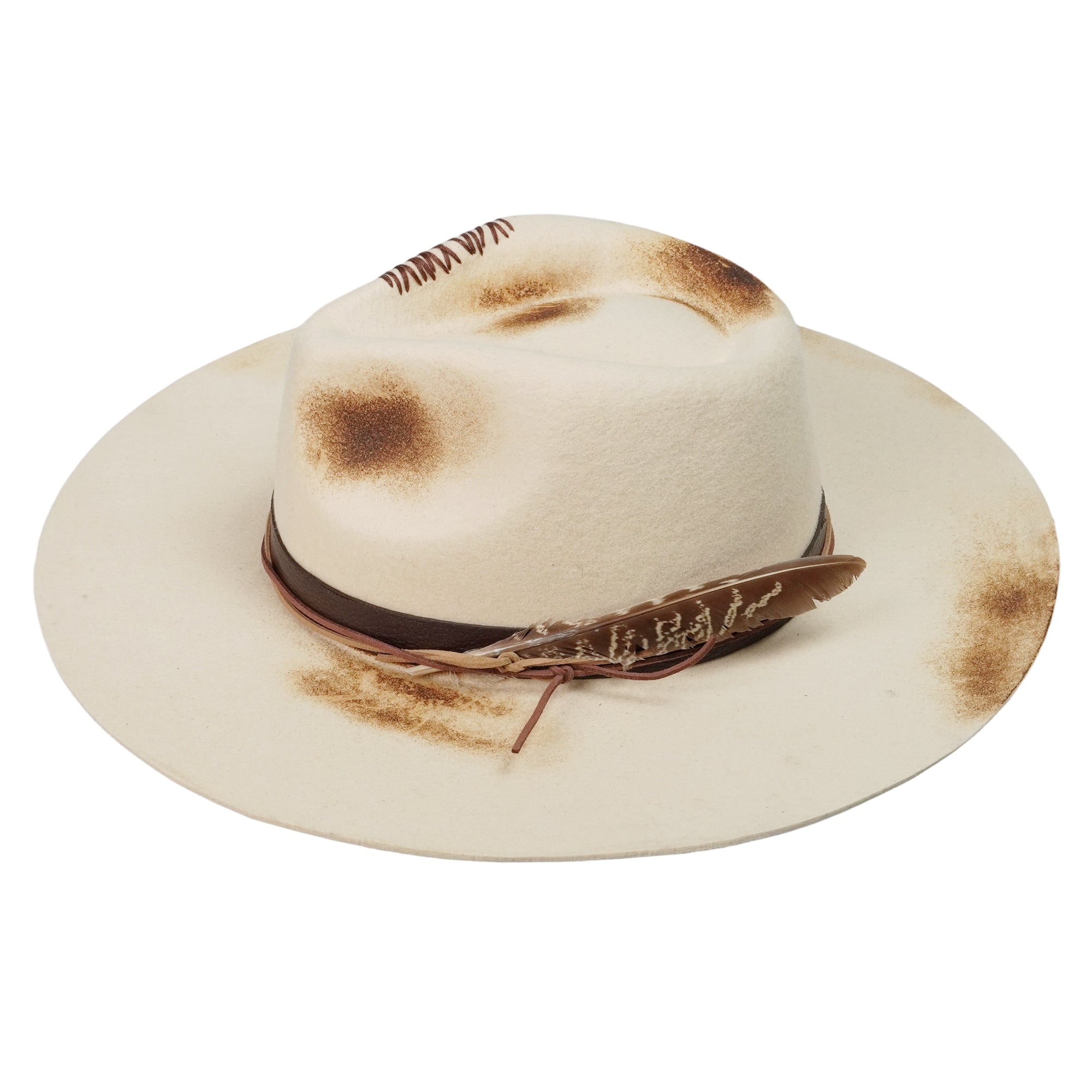 Off-White Felt Hat – Teardrop Crown, Leather Trim