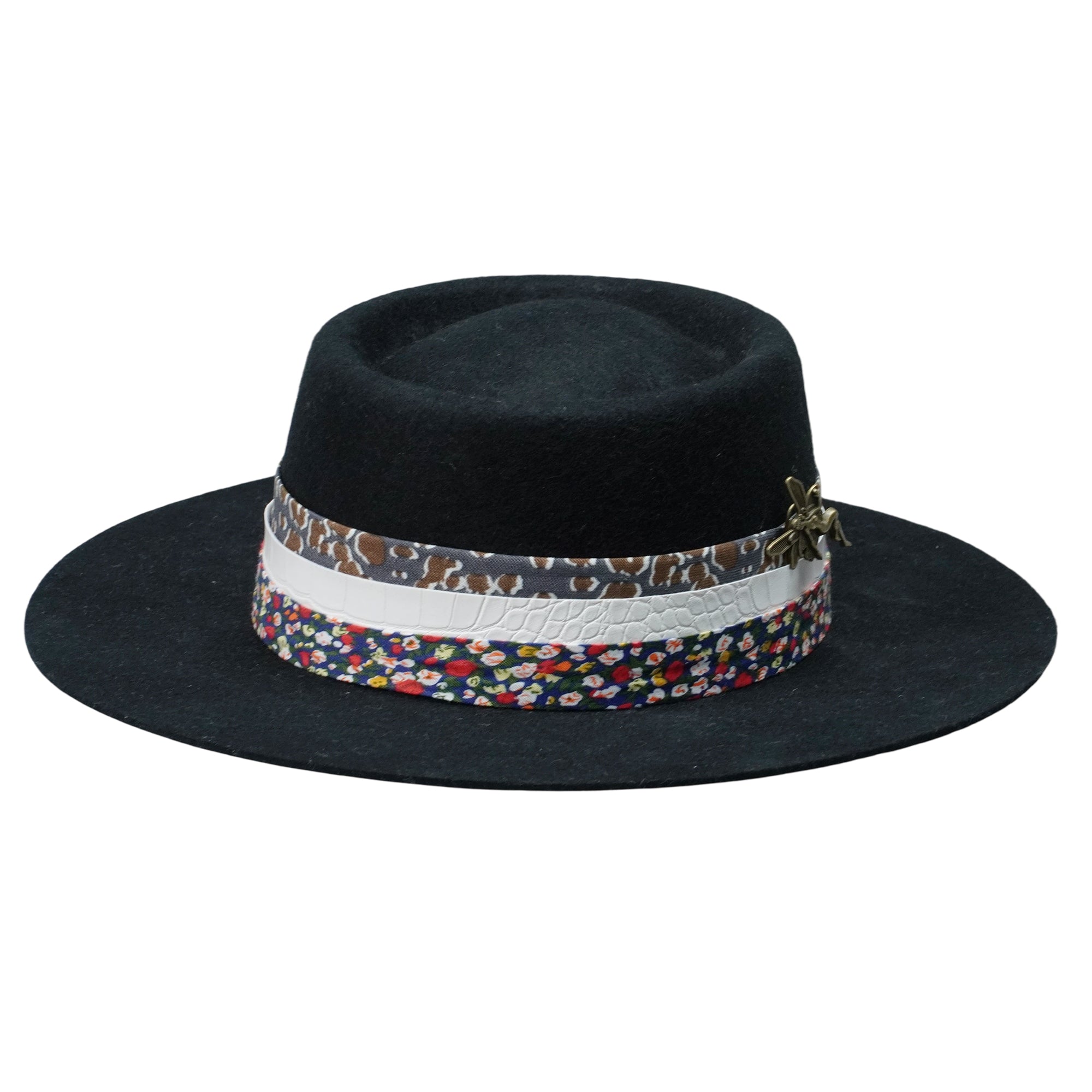 Gambler Hat with Floral Band & Metal Pin