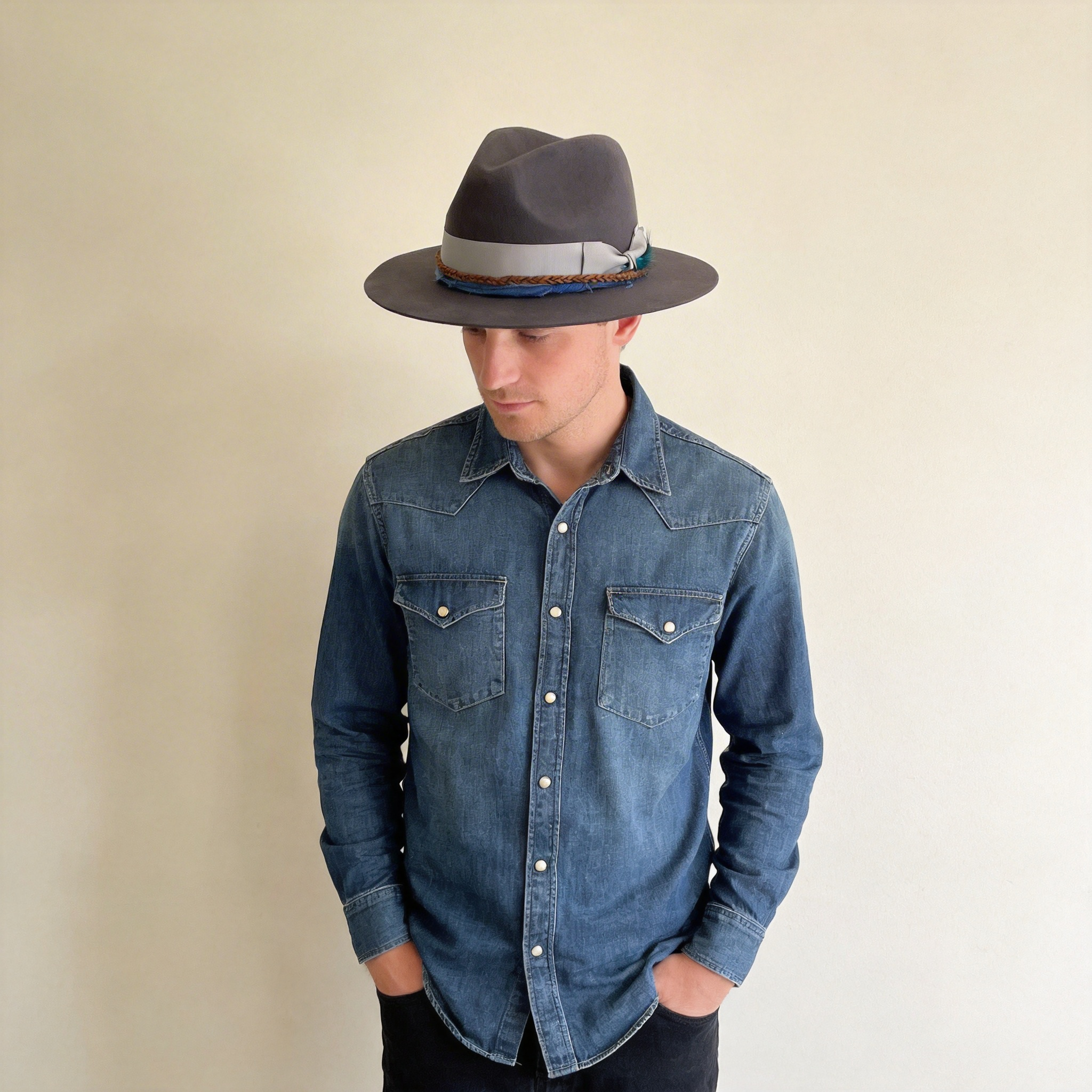 Gray Felt Hat – Layered Custom Hatband