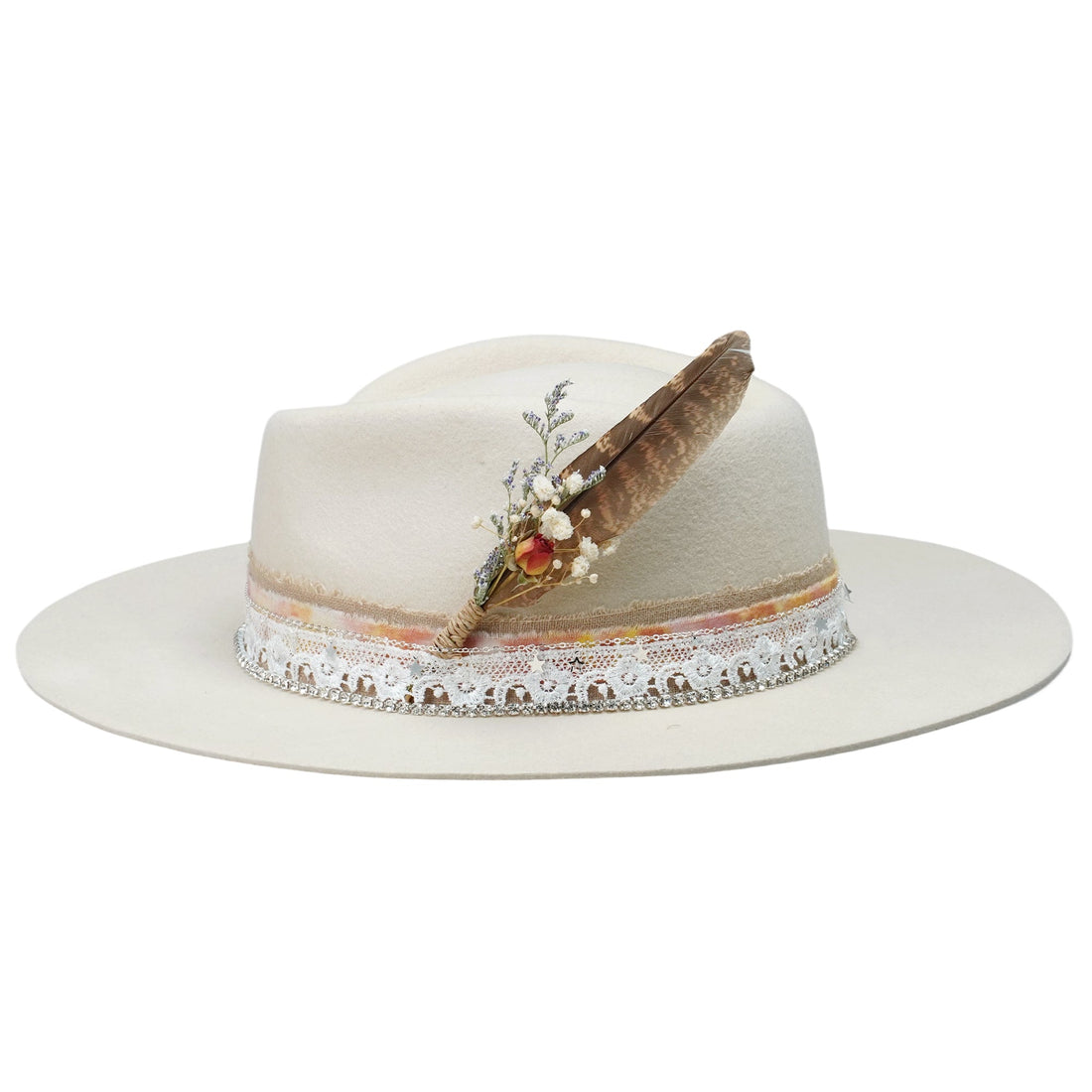 Classic Rose Crown - Cream with Star Chain & Feathers