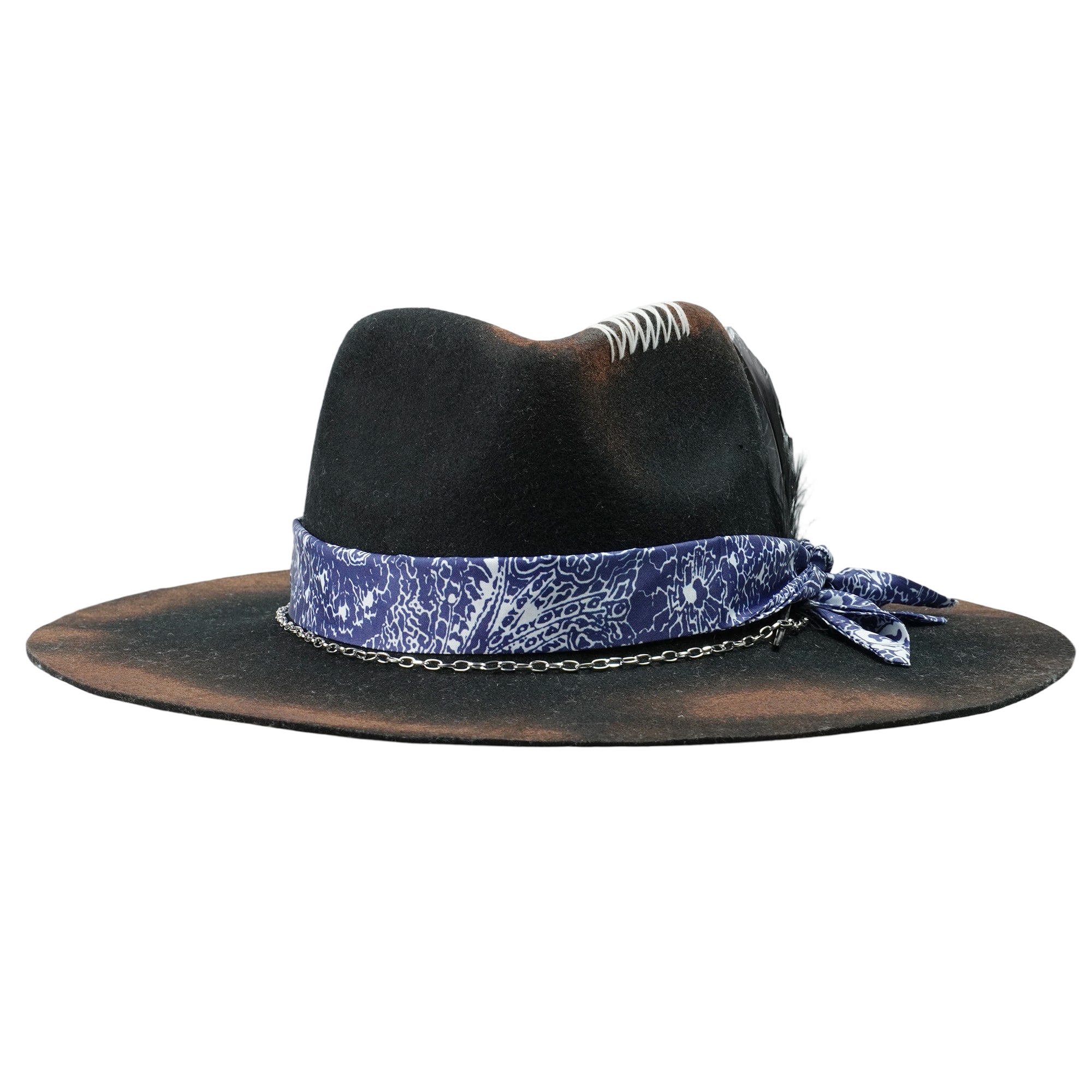 Hand-Burned Modern Felt Hat – Sleek Black, Mixed-Media Band