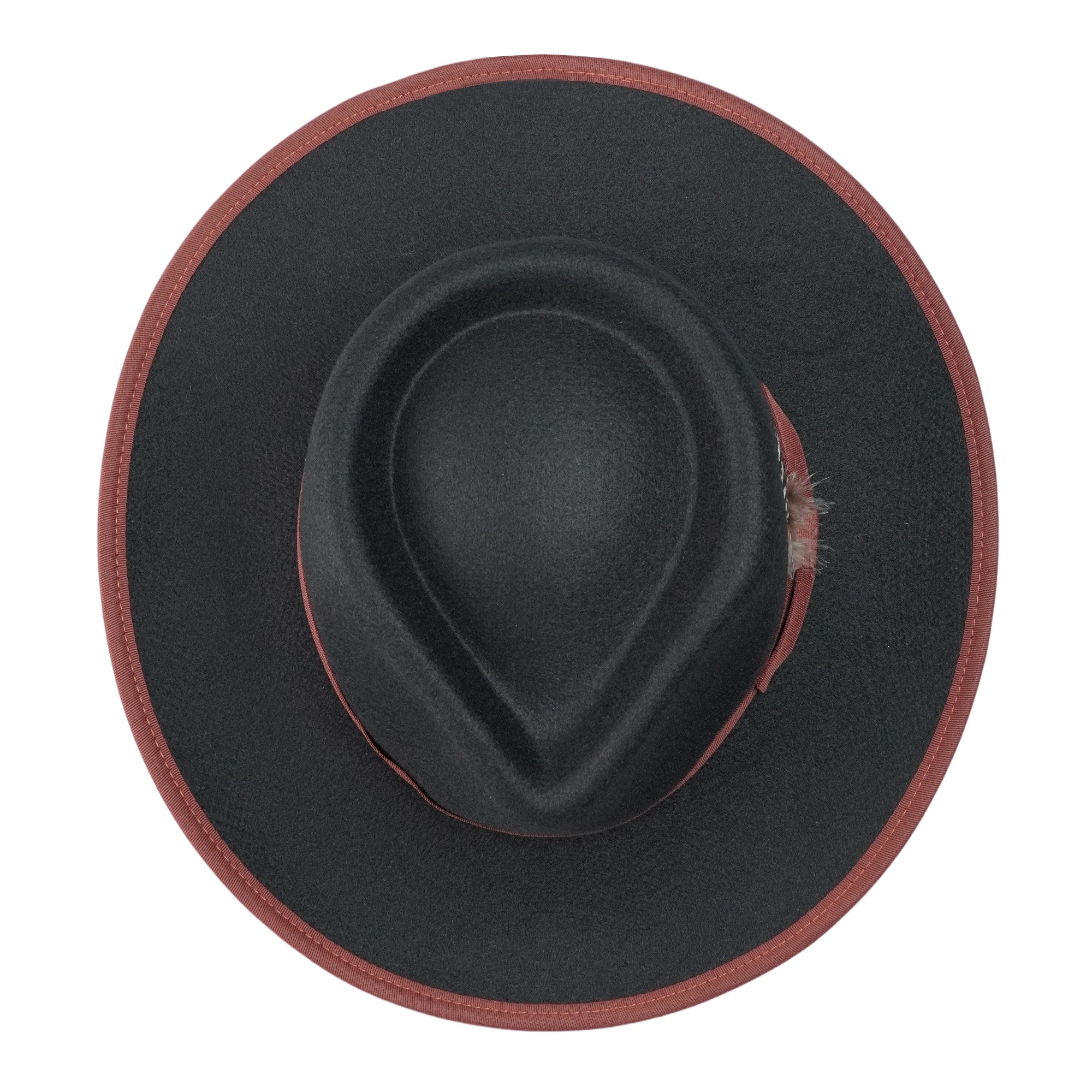 Black Felt Fedora with Burgundy Bow & Feather