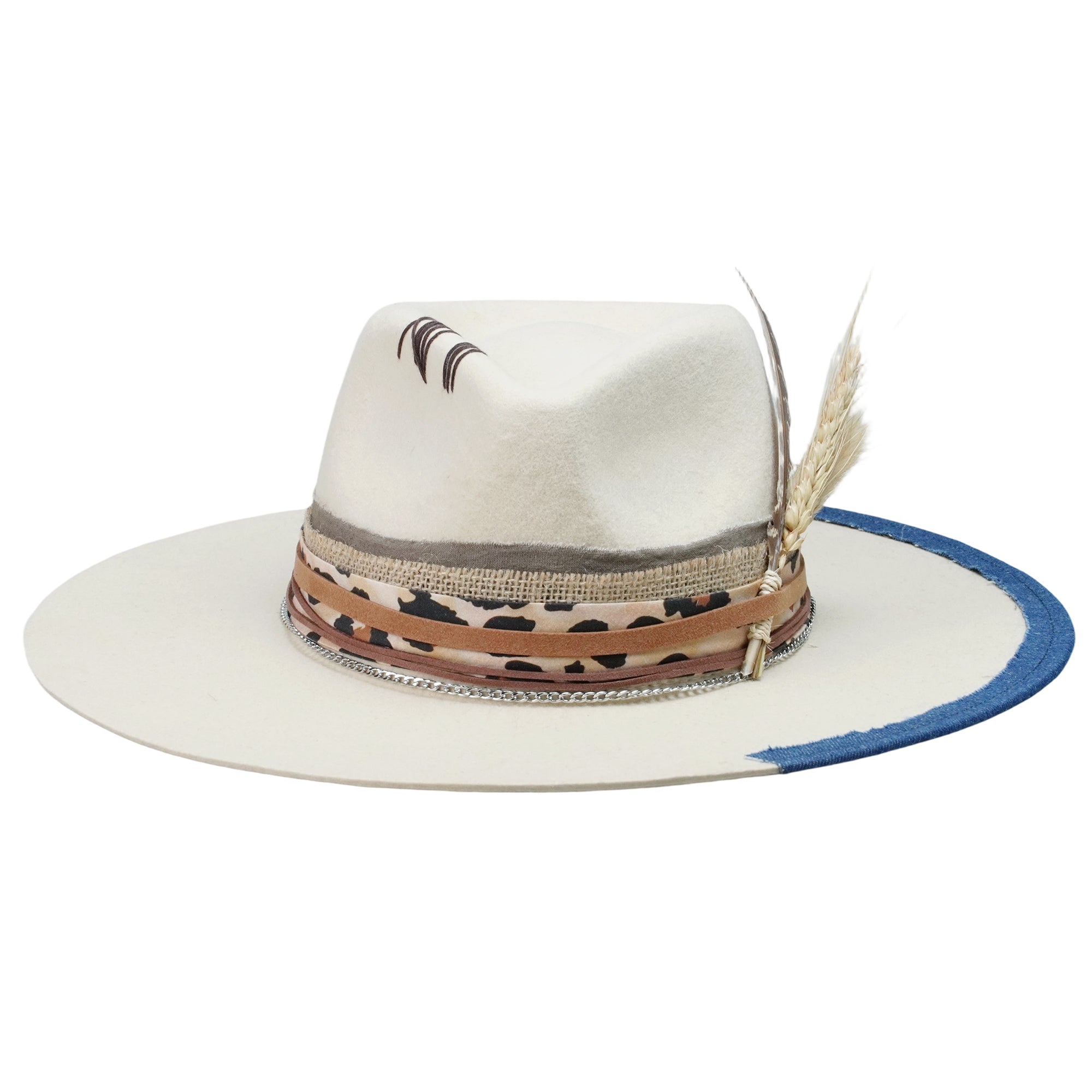 Cream Straight Brim Fedora with Dried Flower Bouquet