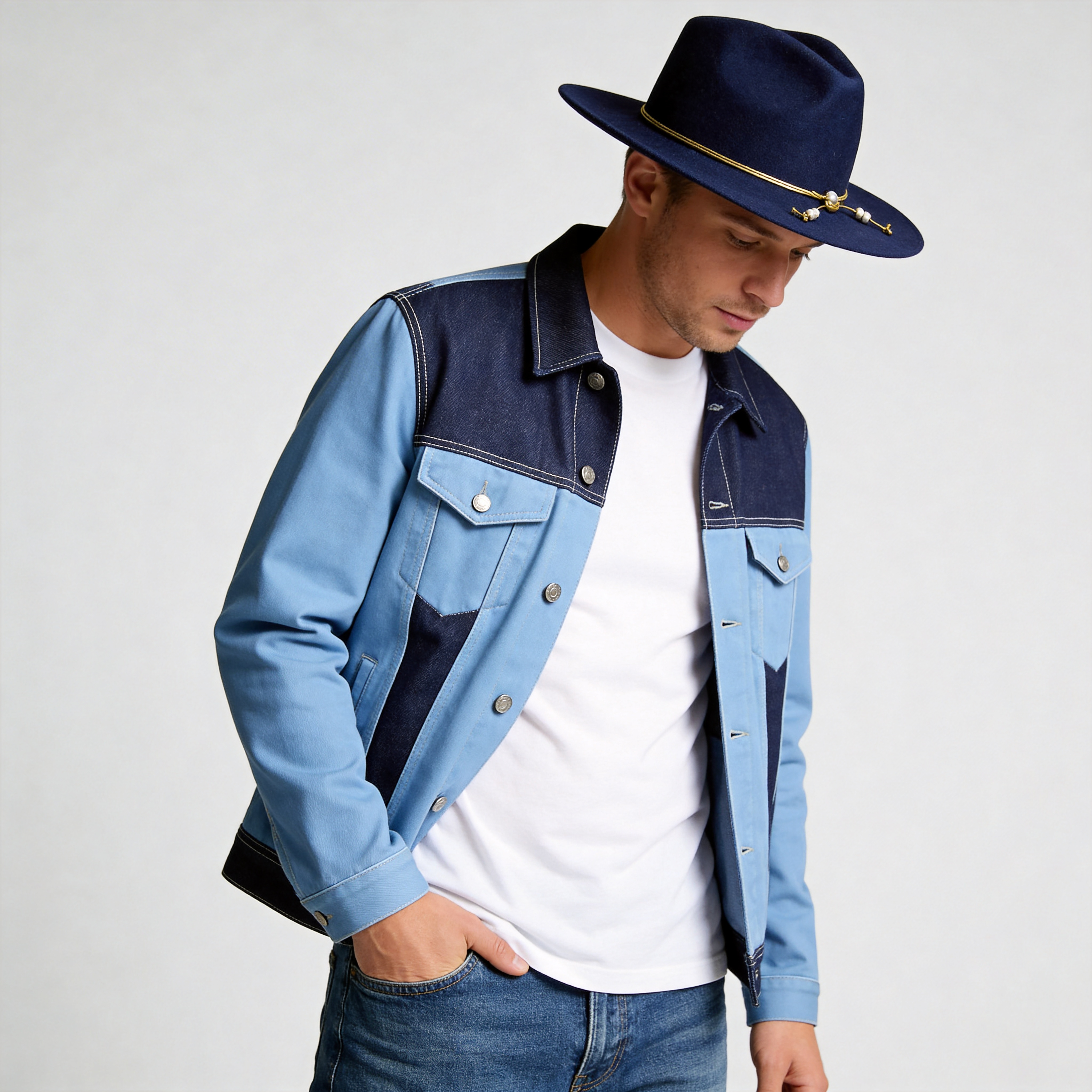 Modern Felt Hat Fedora Navy & Refined Metal Trim