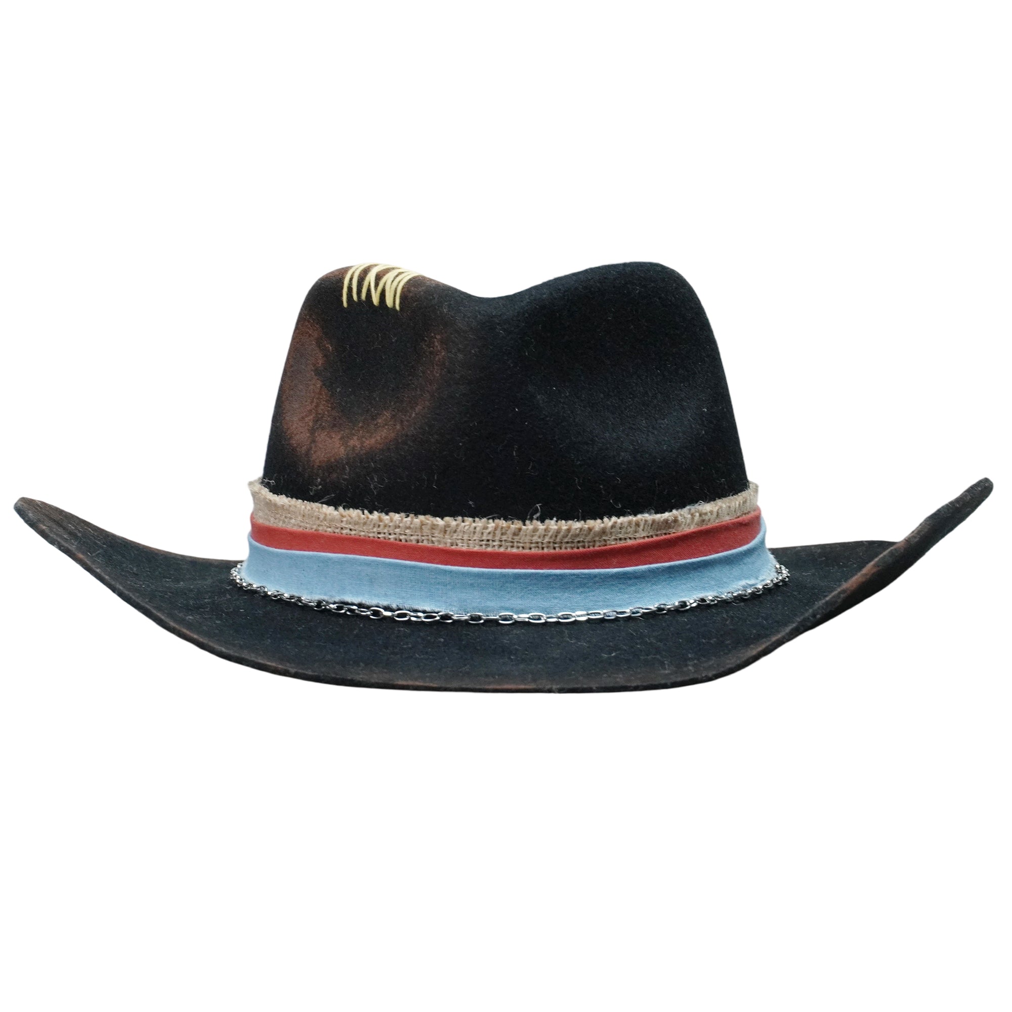 Black Rolled Brim Felt Hat with Silver Chain Band