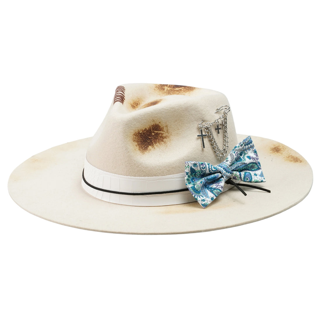 Artistic Felt Hat – Neutral Base, Crocodile-Pattern Band