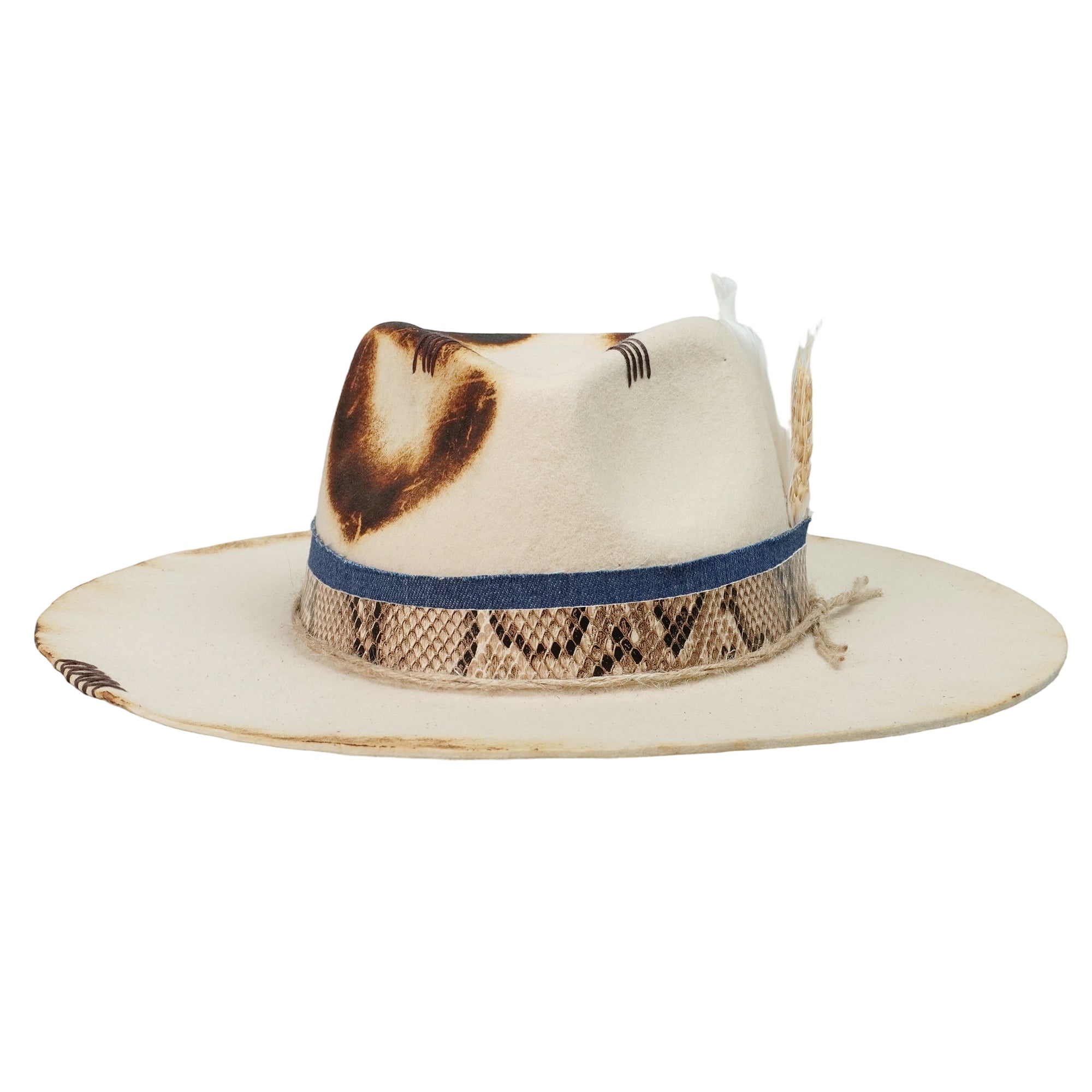 Architectural Felt Hat – Charred Finish, Feathered Wheat