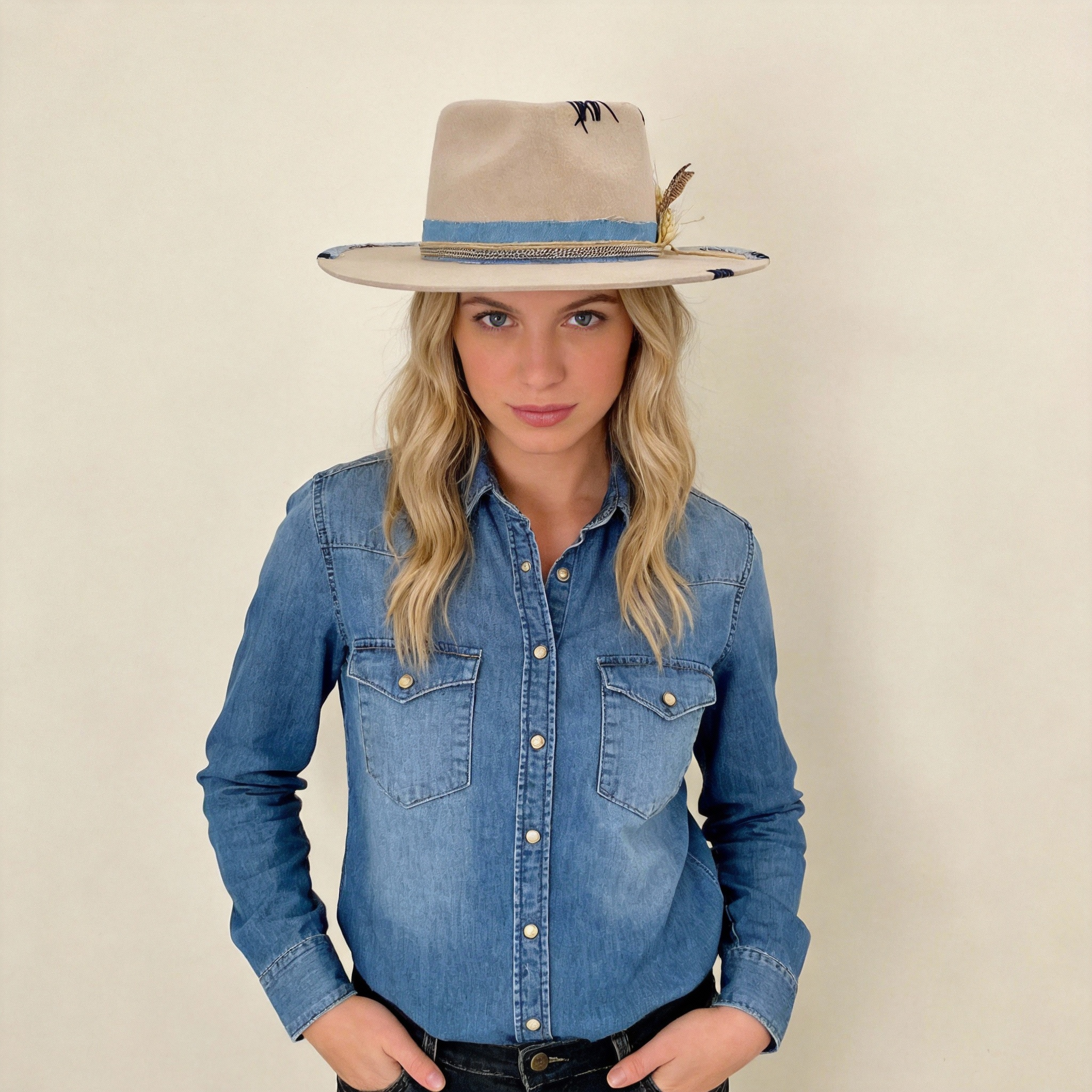 Hand-Decorated Felt Hat – Neutral Elegance