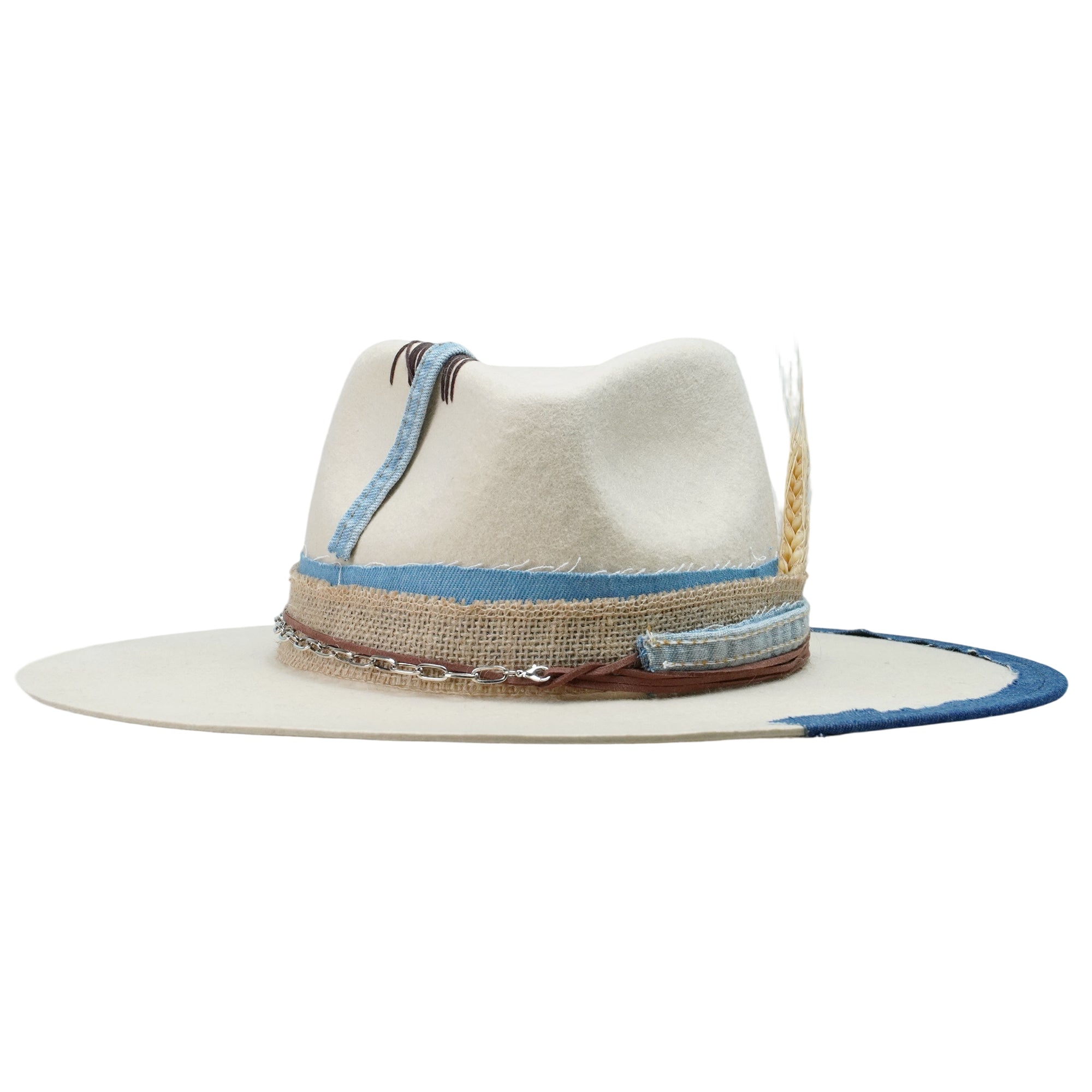 Teardrop Fedora - Cream with Leather & Silver Chain