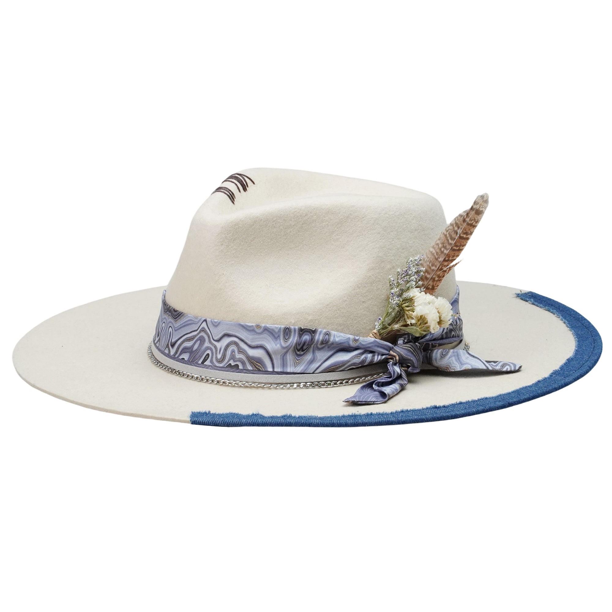 Teardrop Fedora - Off-White with Artistic Patterned Strap