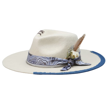Teardrop Fedora - Off-White with Artistic Patterned Strap