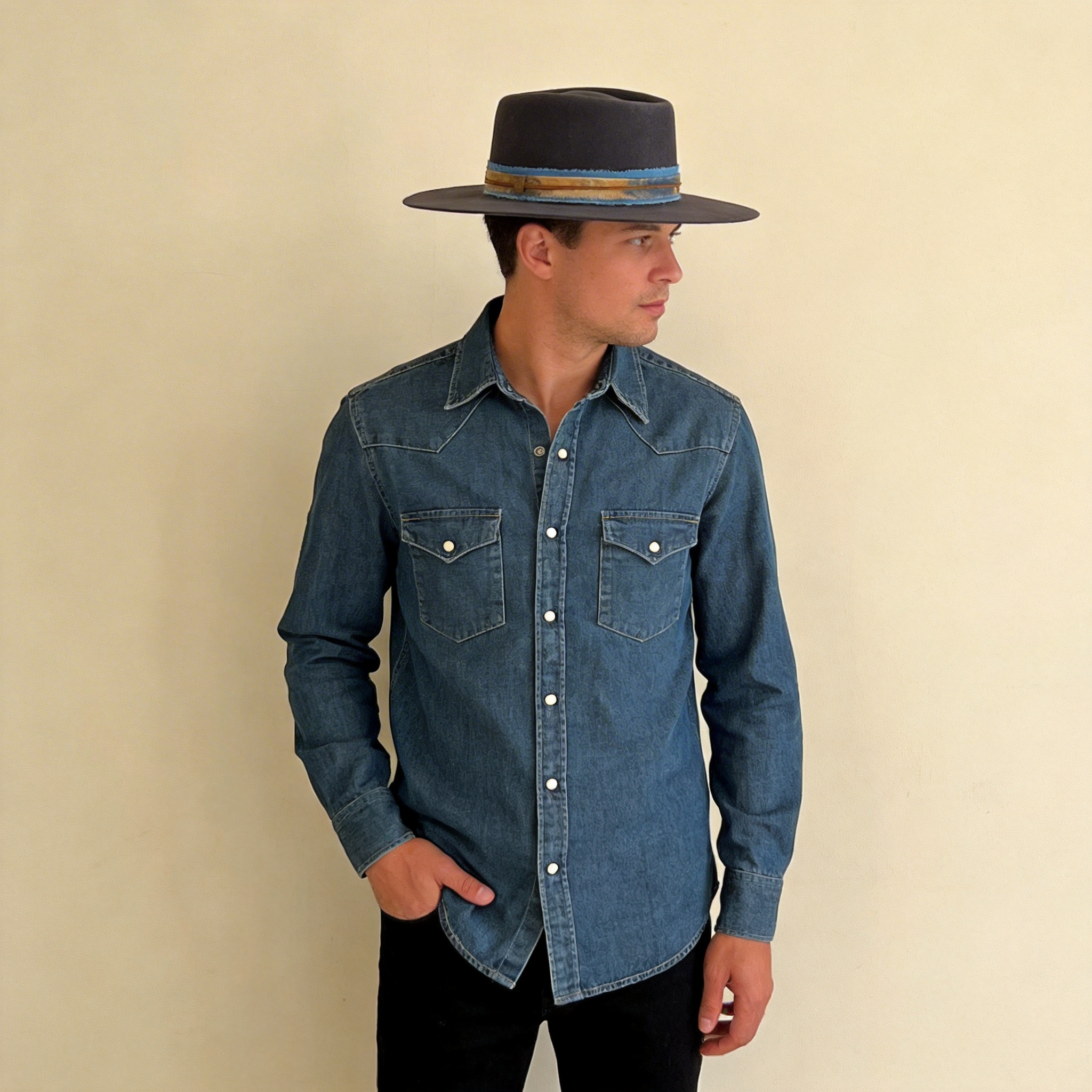 Gray Gambler Hat – Tie-Dye & Leather Band