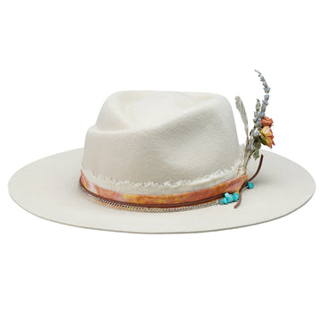 Cream Felt Fedora with Rose Crown & Dried Flowers