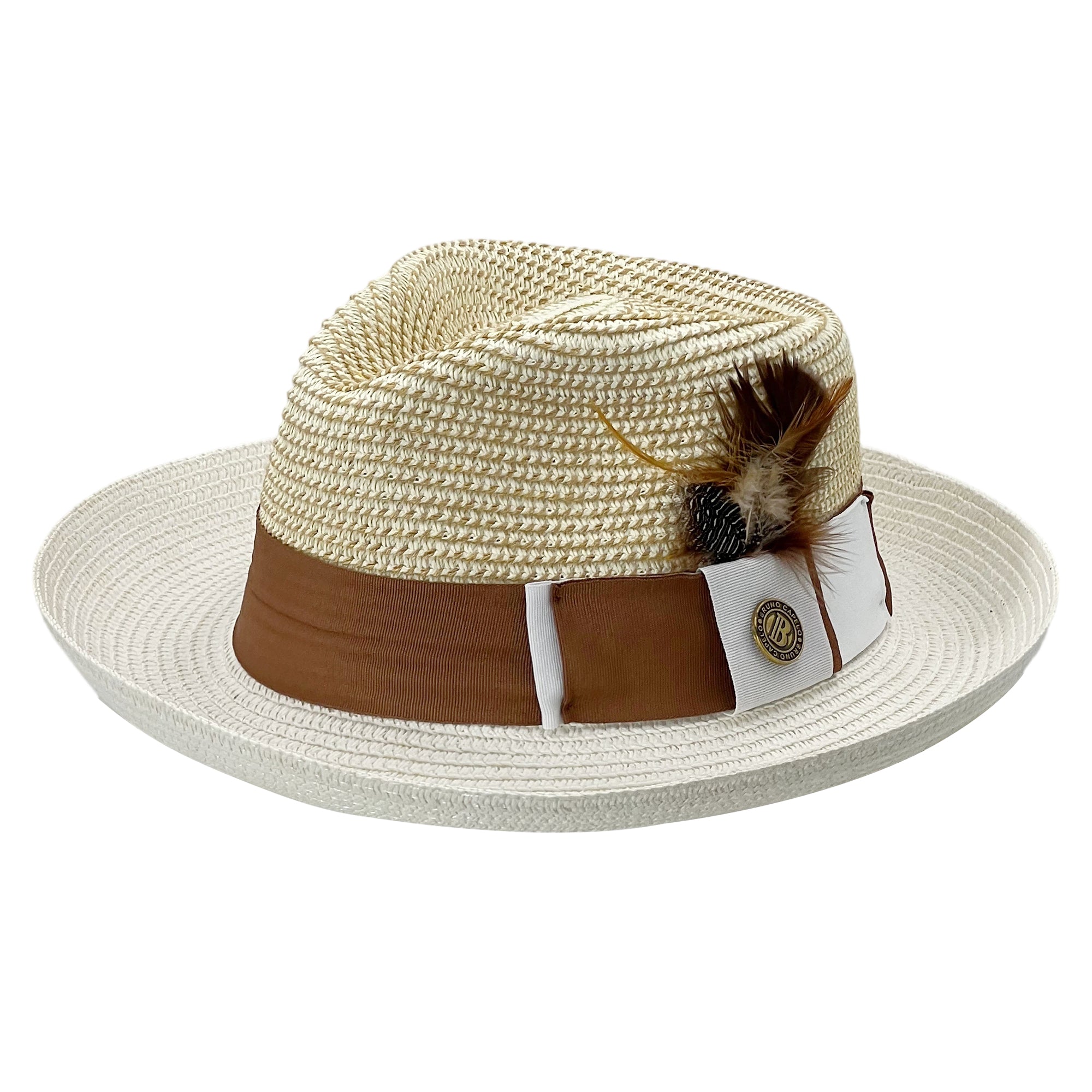 Beige Bow -Woven Summer Hats Feather Trim