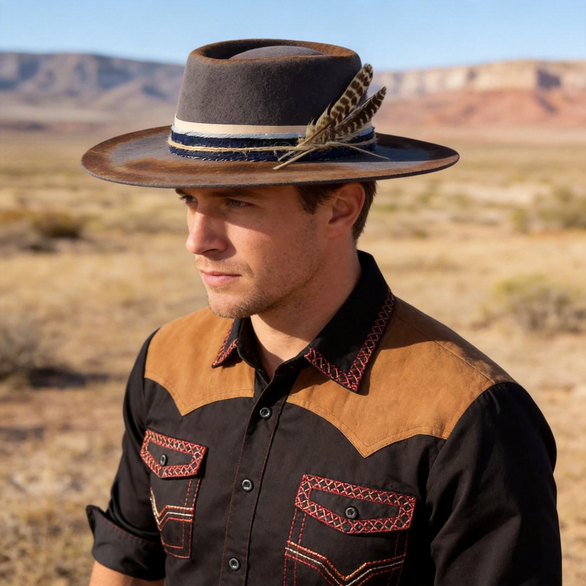 Night Sky Custom Flat-Brim Wool Felt Gambler Hat