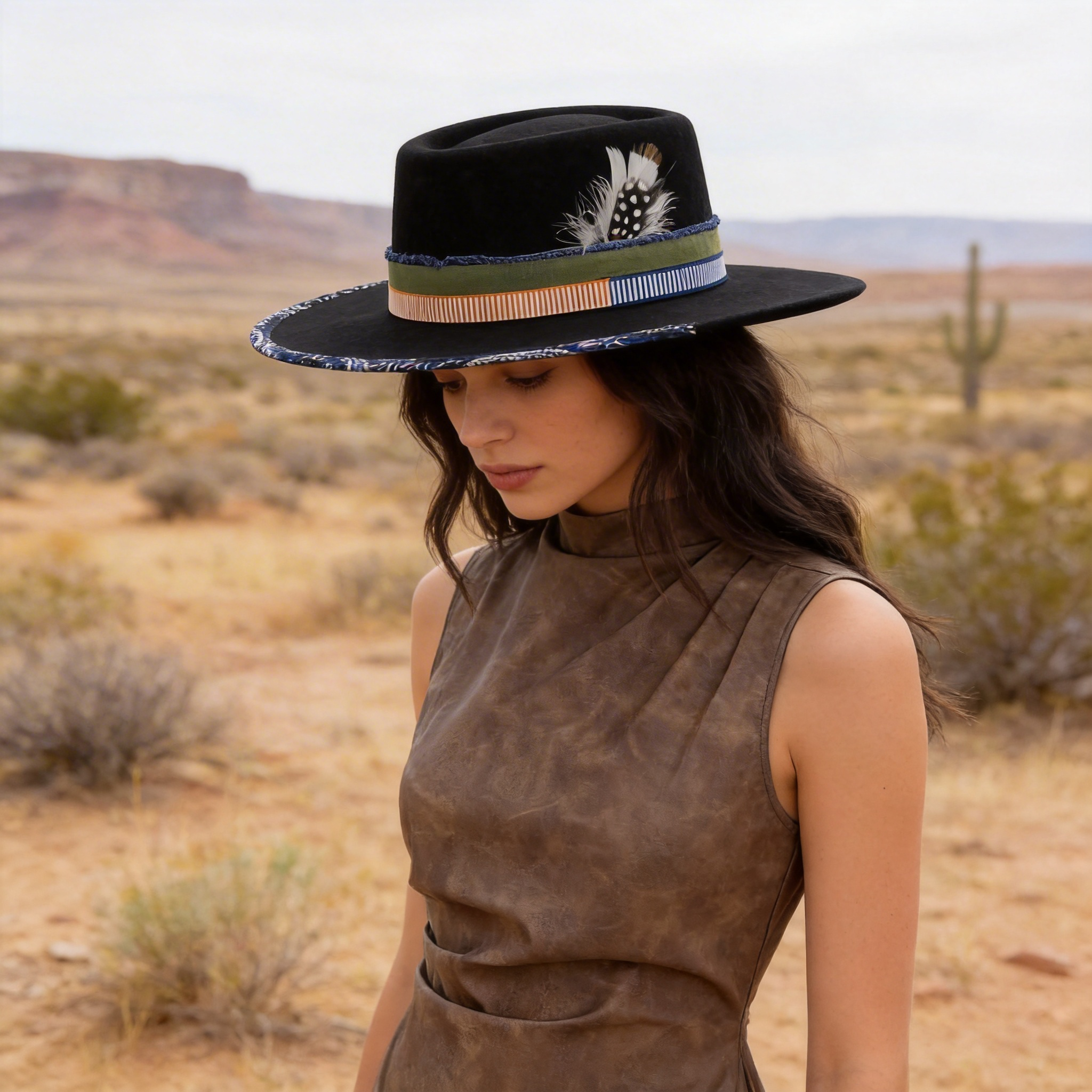 Handcrafted Distressed Fedora with Ribbon Accents
