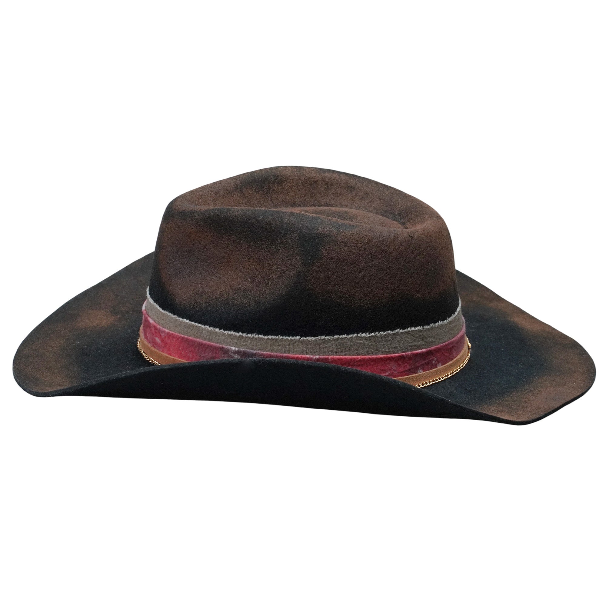 Black Rolled Brim Felt Hat with Gold Chain Band