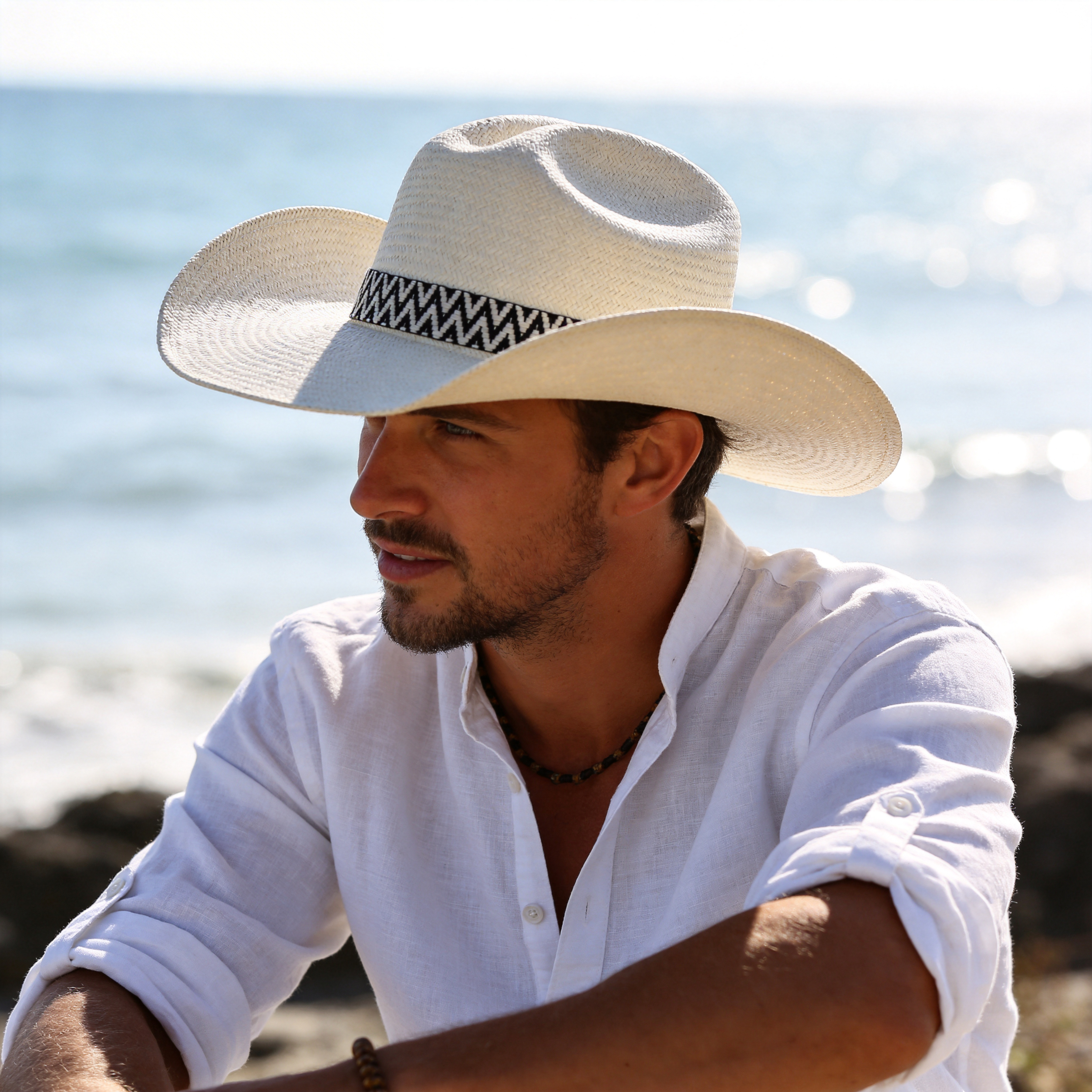 Straw Hat – Half Taco Brim, B&W Woven Band
