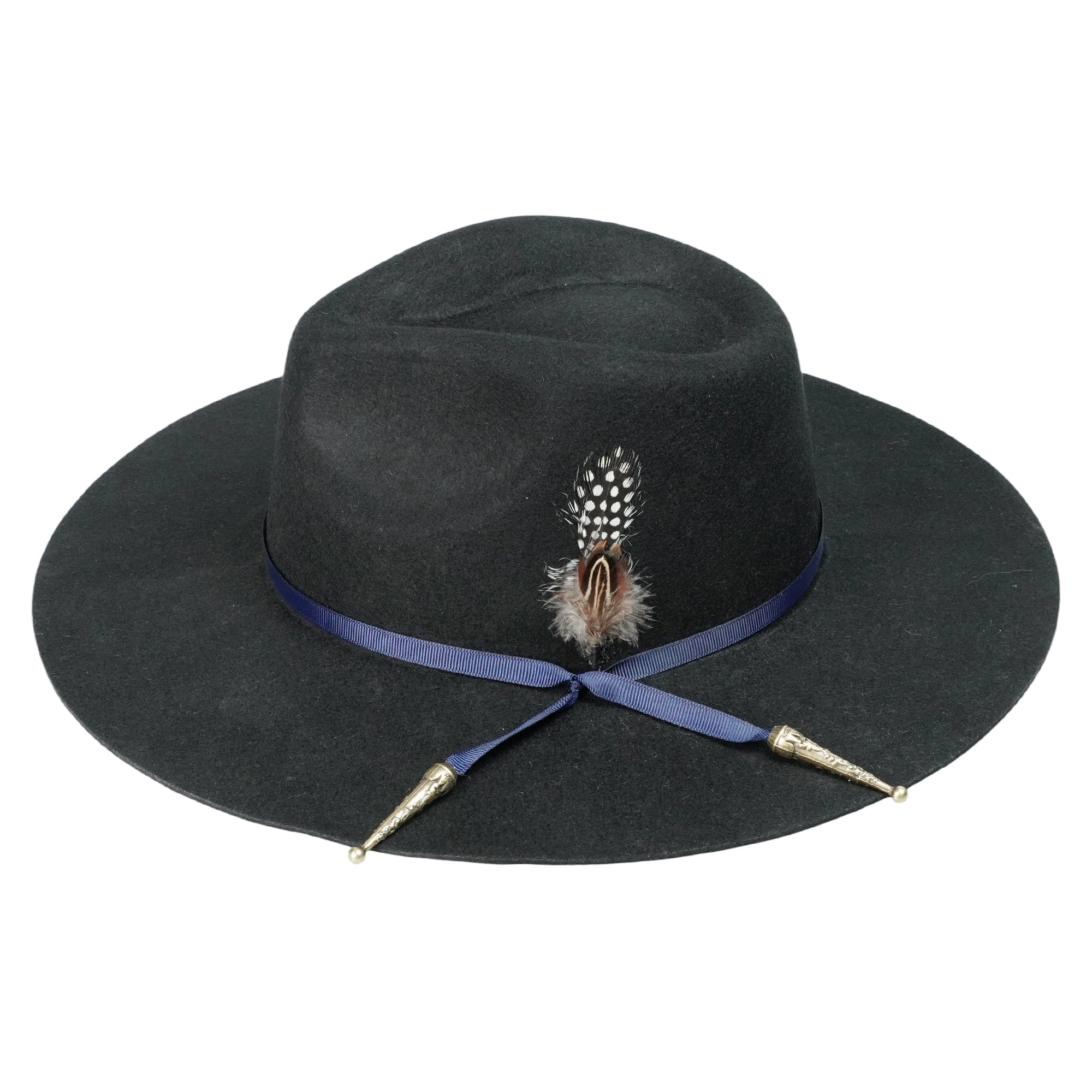 Felt Hat – Black Teardrop Crown with Blue Band