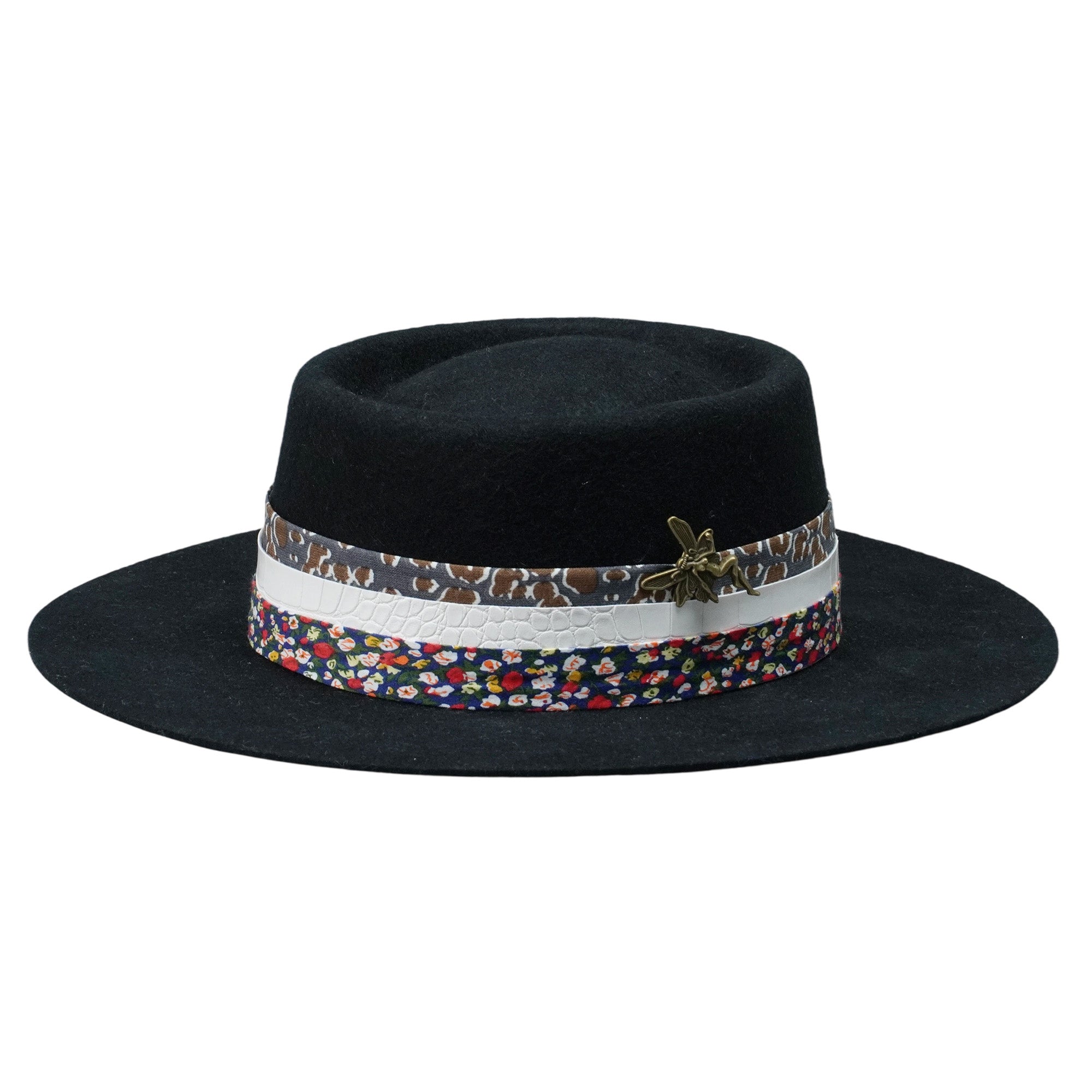 Gambler Hat with Floral Band & Metal Pin