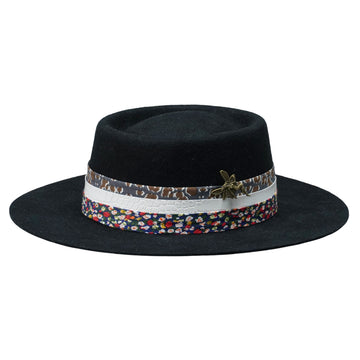 Gambler Hat with Floral Band & Metal Pin