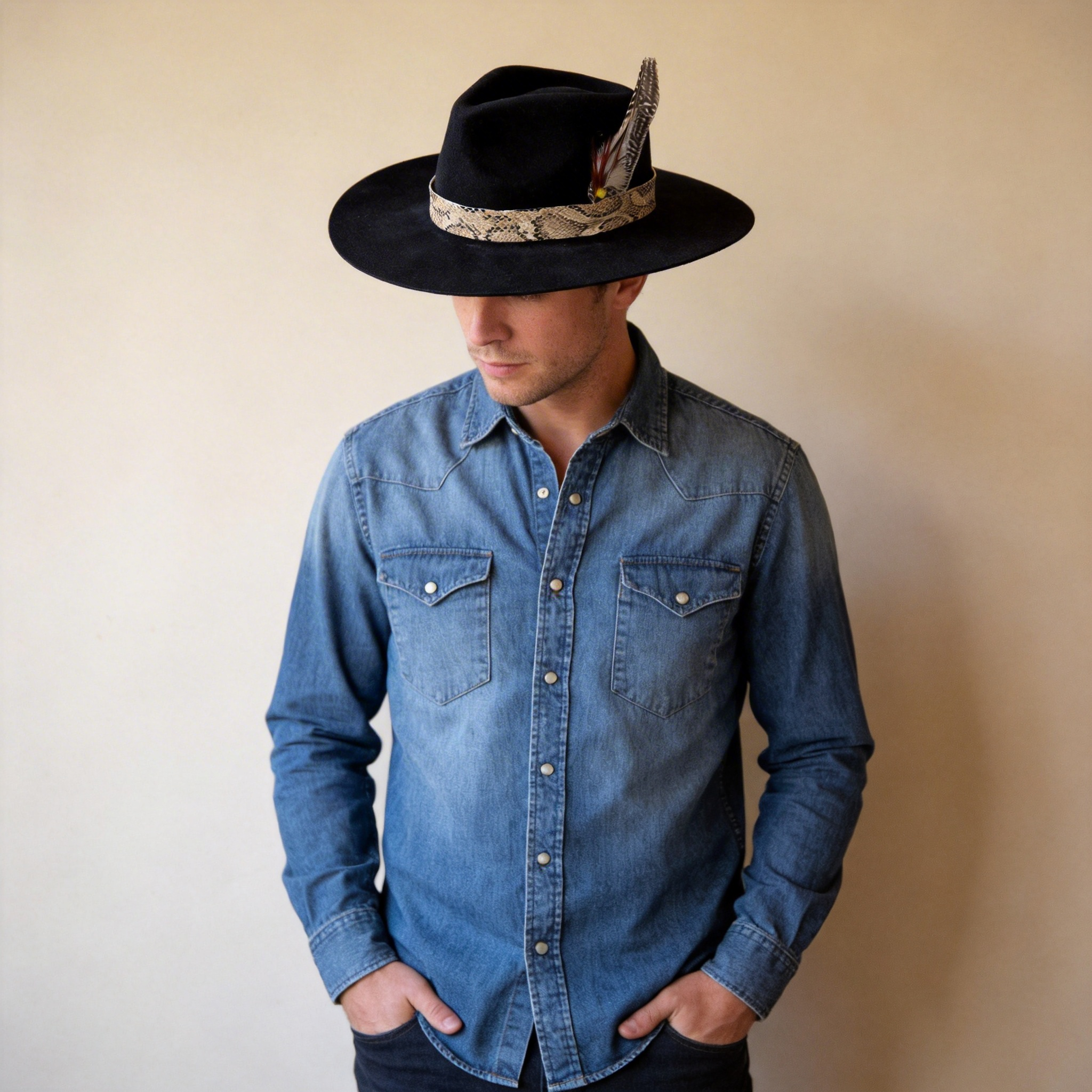 Custom Feather Black Felt Hat