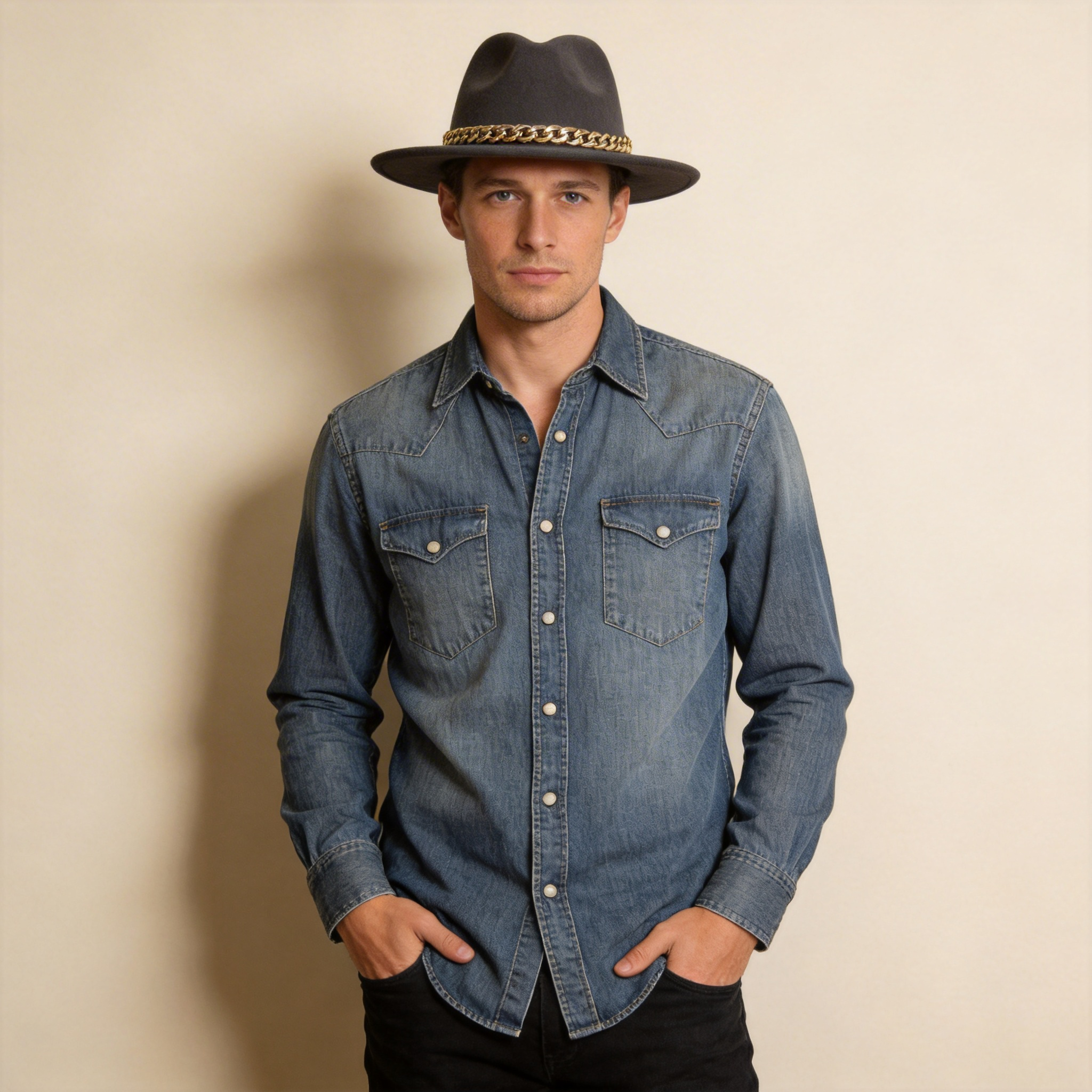 Solid Color Flat-Brim – Chain Band Design