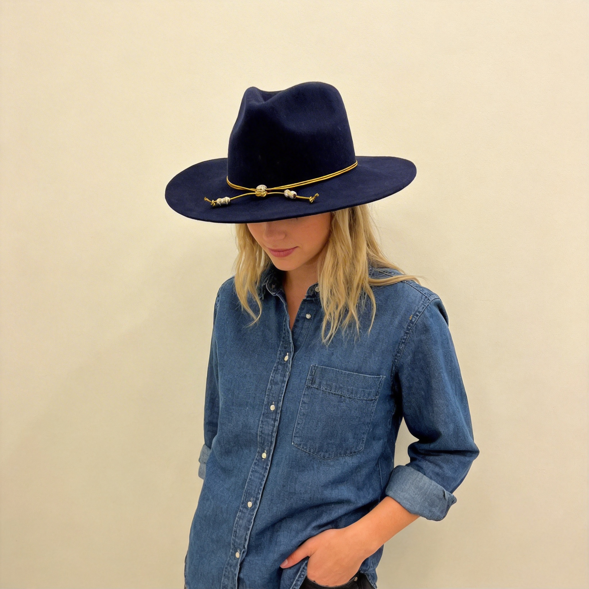 Modern Felt Hat – Navy & Refined Metal Trim