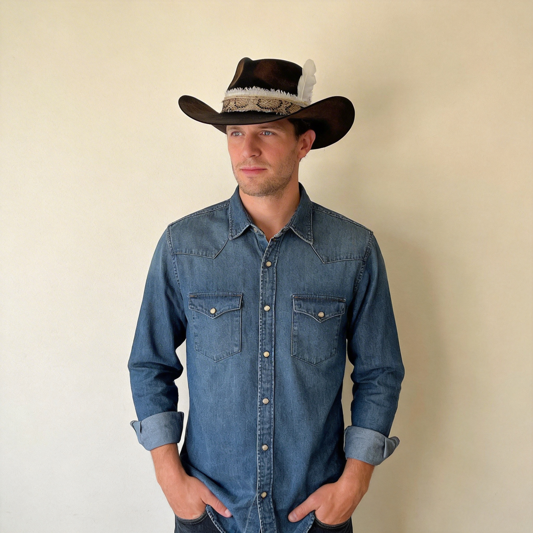 Artisan Black Cowboy – Flame & Feather Accents