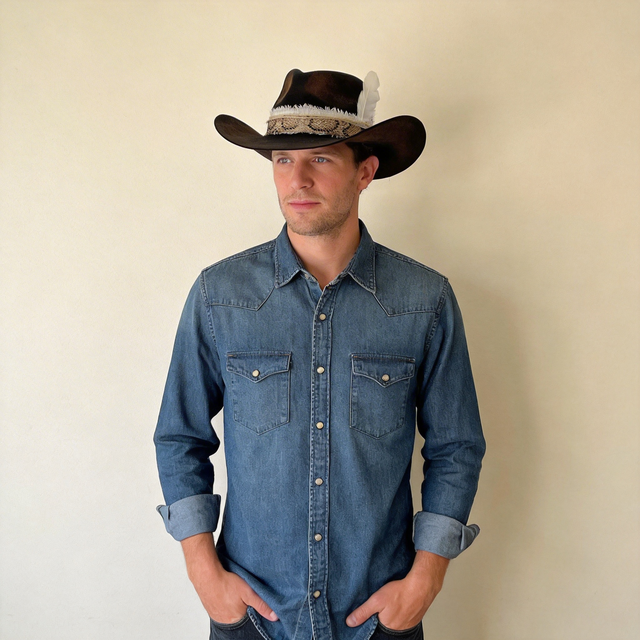 Artisan Black Cowboy – Flame & Feather Accents