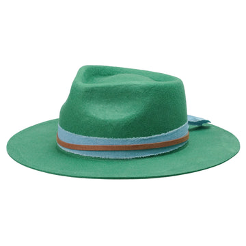 Green Straight Brim Felt Hat with Denim Band
